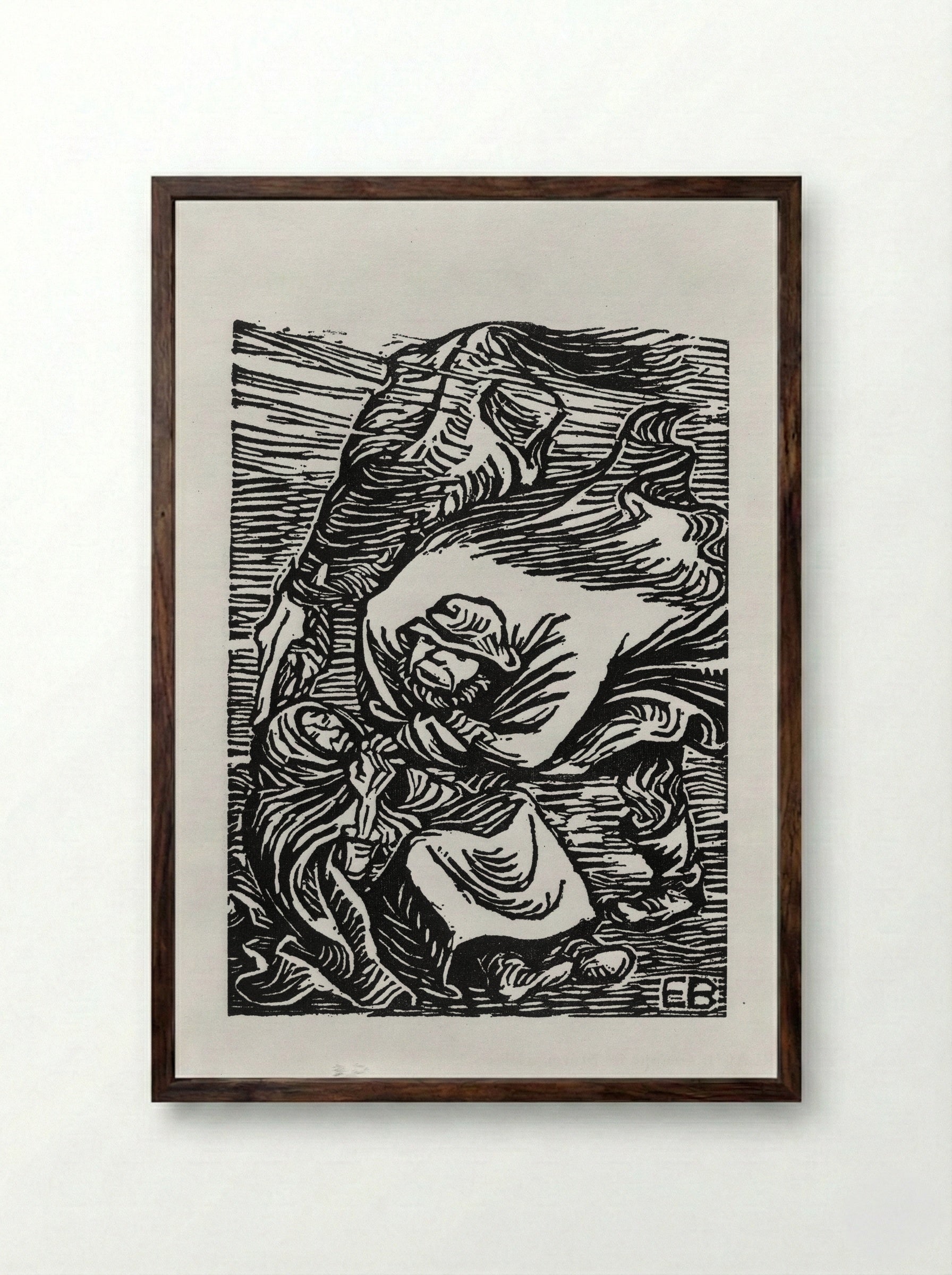 Group in Storm - Ernst Barlach - Framed Print Dark Wood