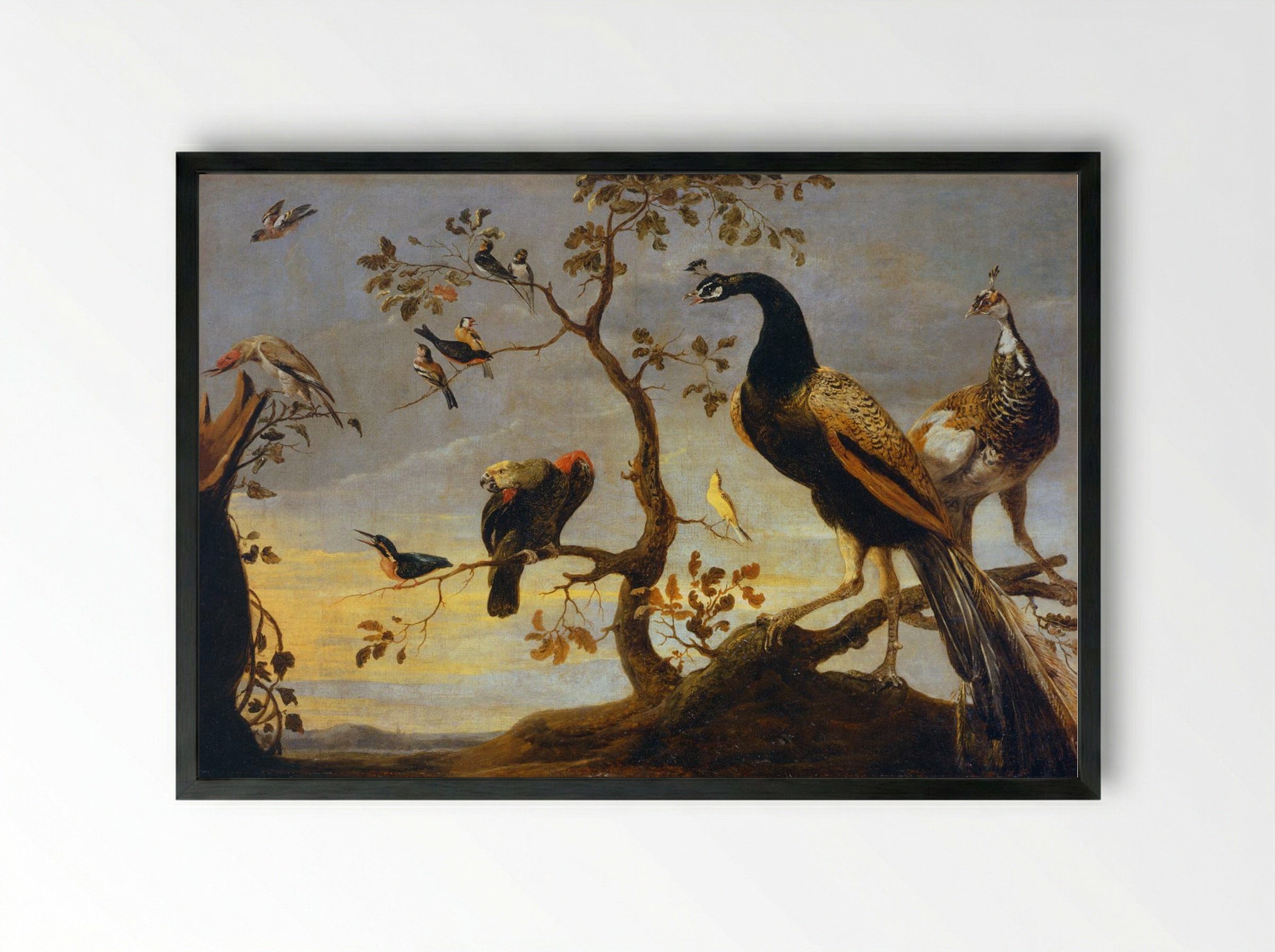Group of Birds Perched on Branches - Frans Snyders - Framed Print Black