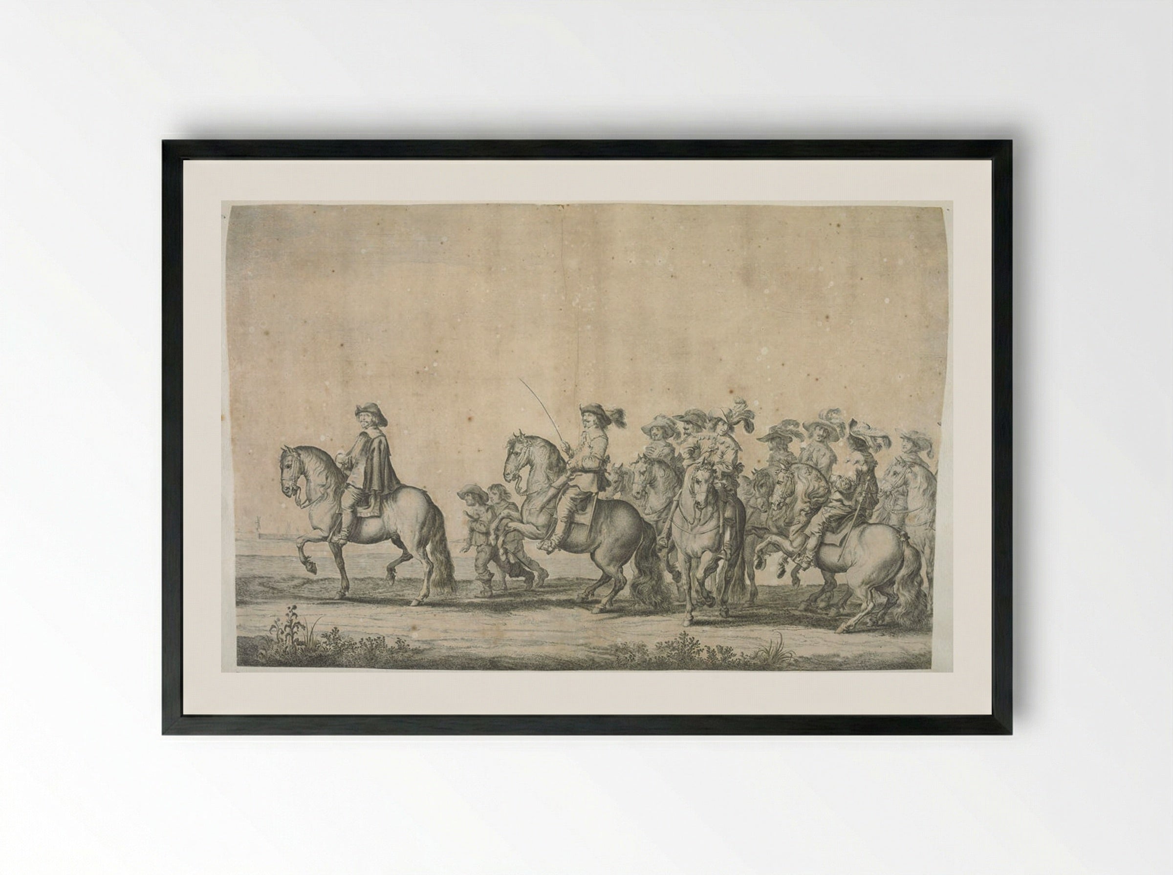 Group of Courtiers Led by Single Rider Separated from Ranks - Pieter Nolpe - Framed Print Black