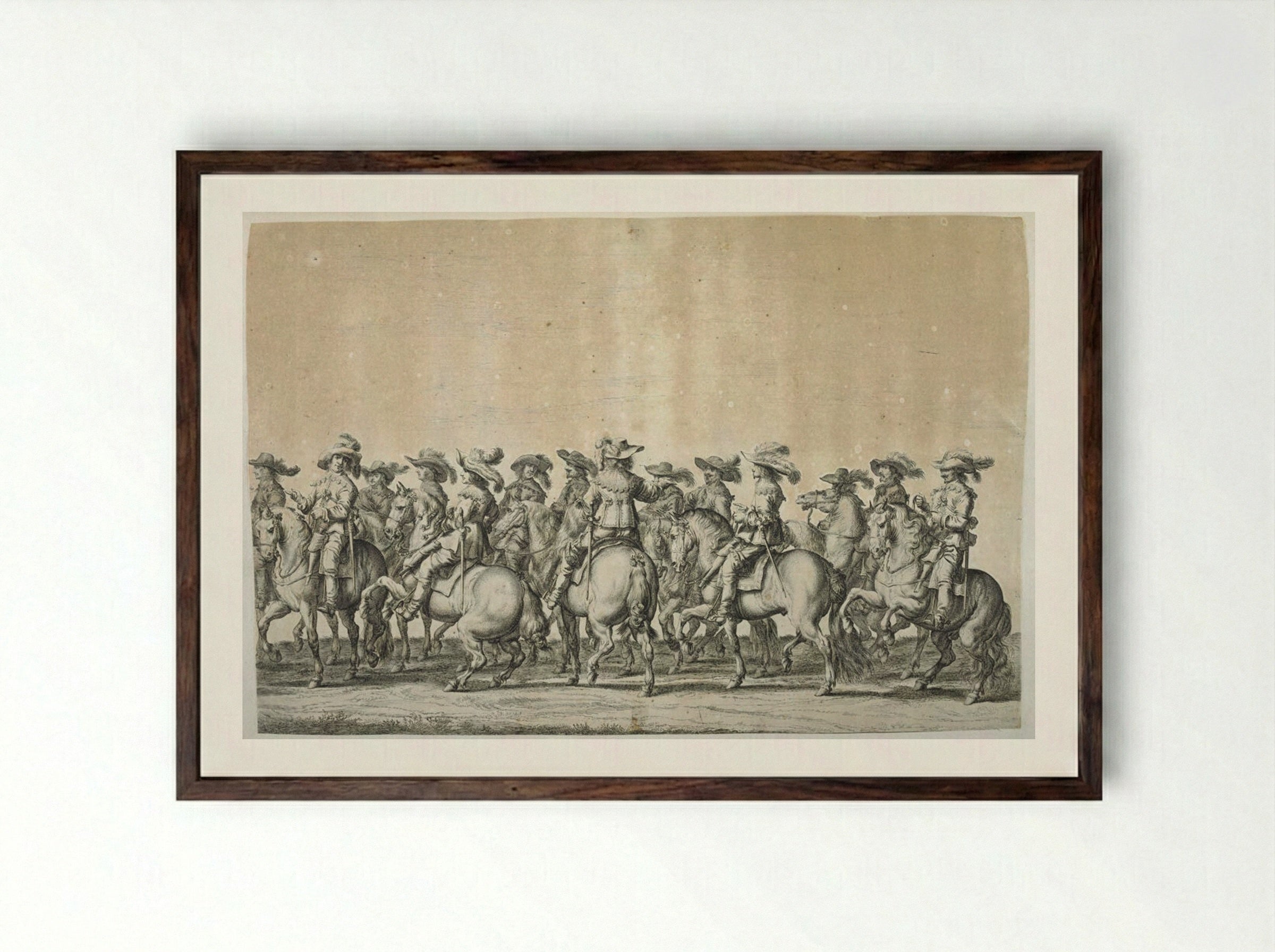 Group of Courtiers on Horseback, Second in File Gesturing and Looking Back - Pieter Nolpe - Framed Print Dark Wood