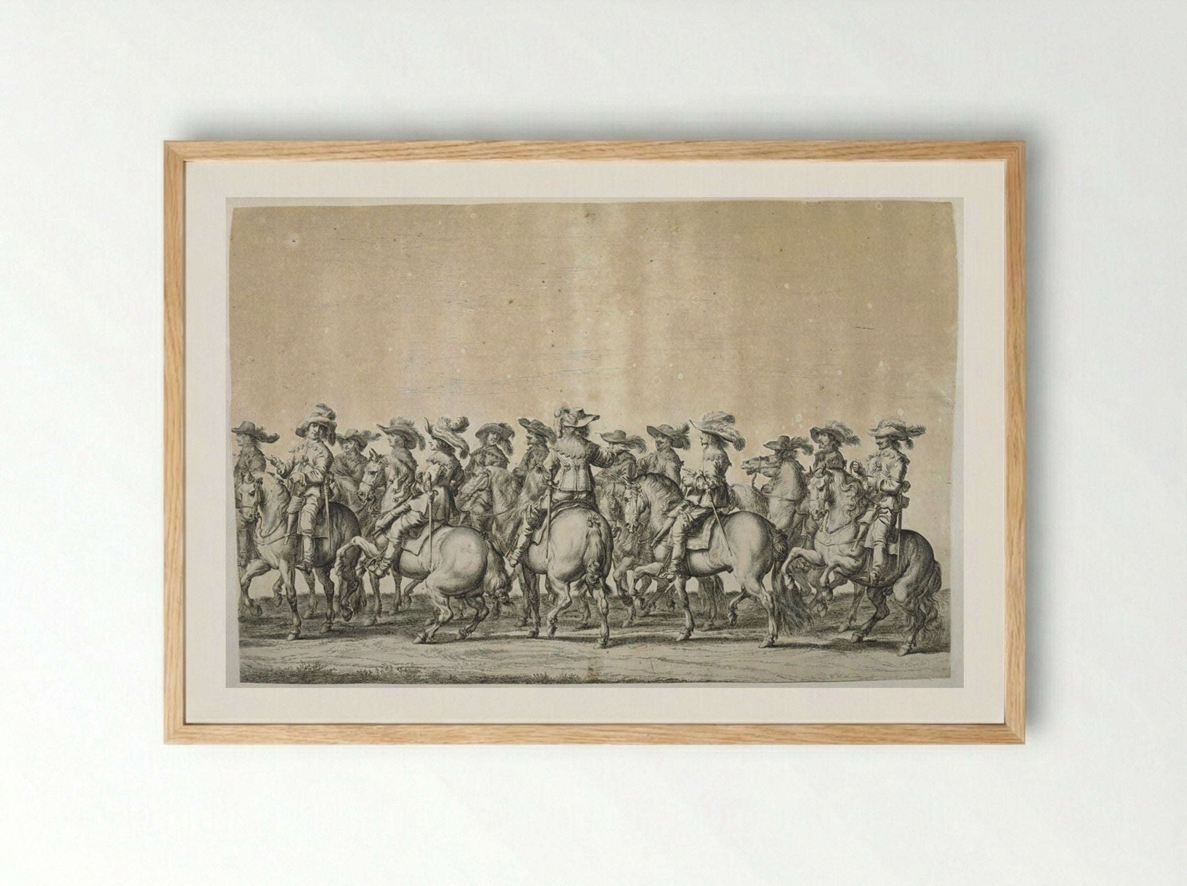Group of Courtiers on Horseback, Second in File Gesturing and Looking Back - Pieter Nolpe - Framed Print Wood