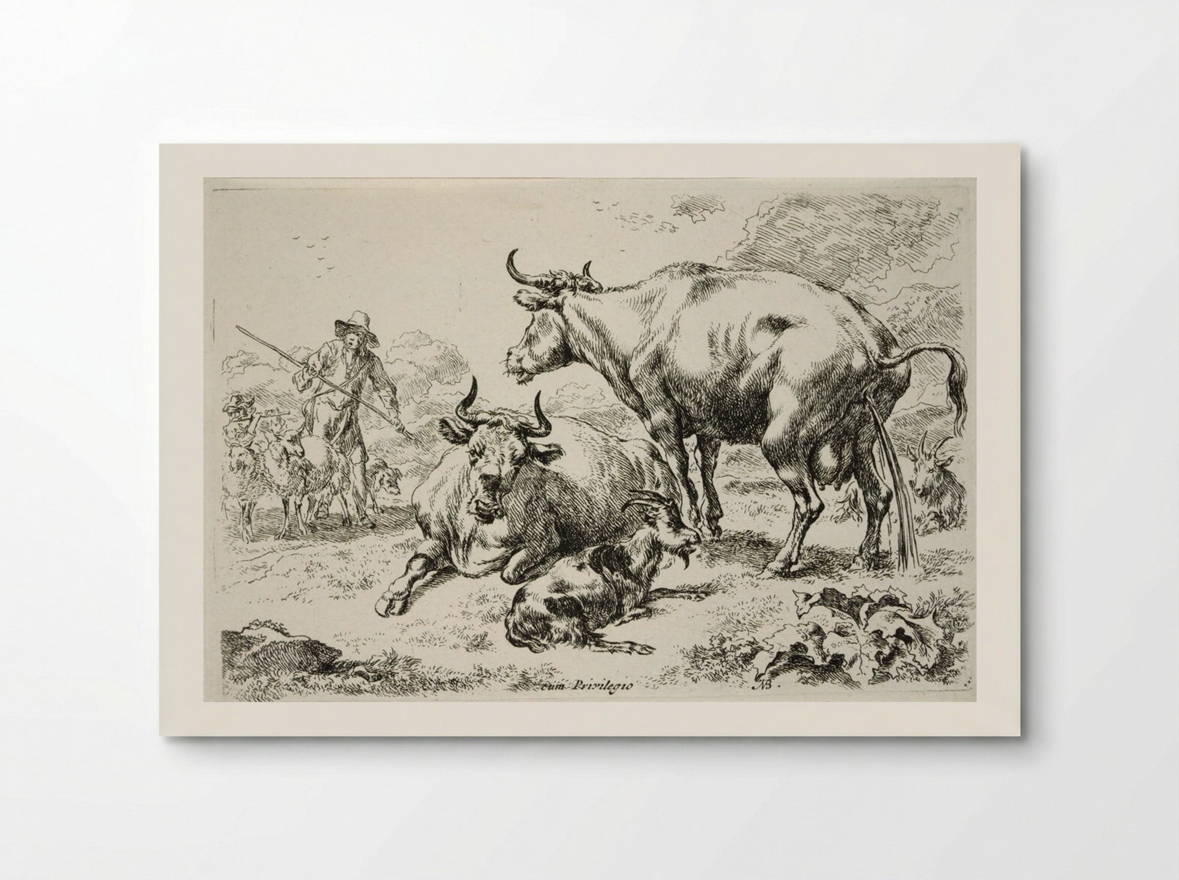 Group of Cows, One Urinating - Nicolaes Berchem the Elder - Poster