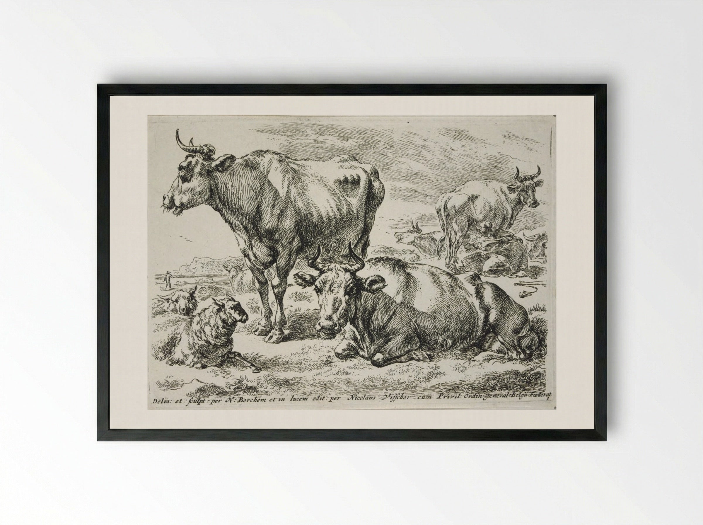 Group of Cows - Nicolaes Berchem the Elder - Framed Print Black