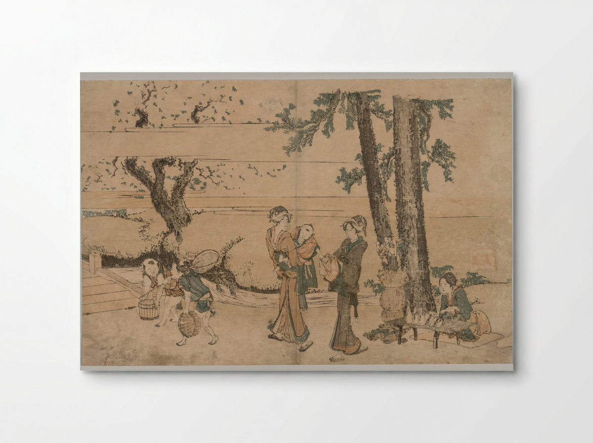 Group of Figures near a Brook - Katsushika Hokusai - Poster