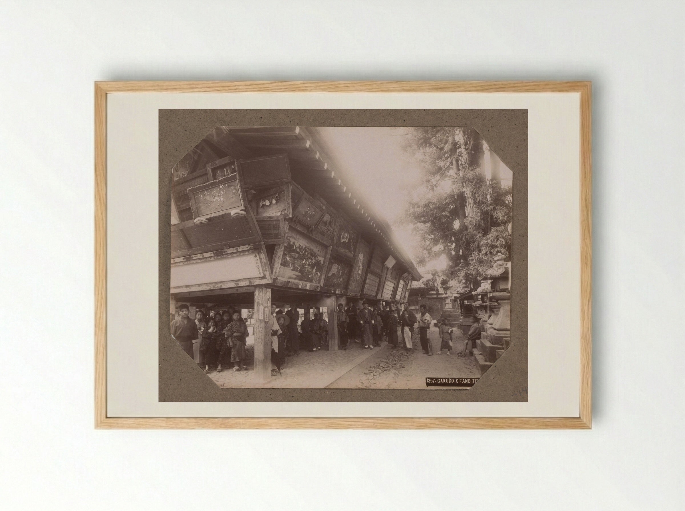 Group of Men at Kitano Tenmangu Temple, Kyoto - Kusakabe Kimbei - Framed Print Wood