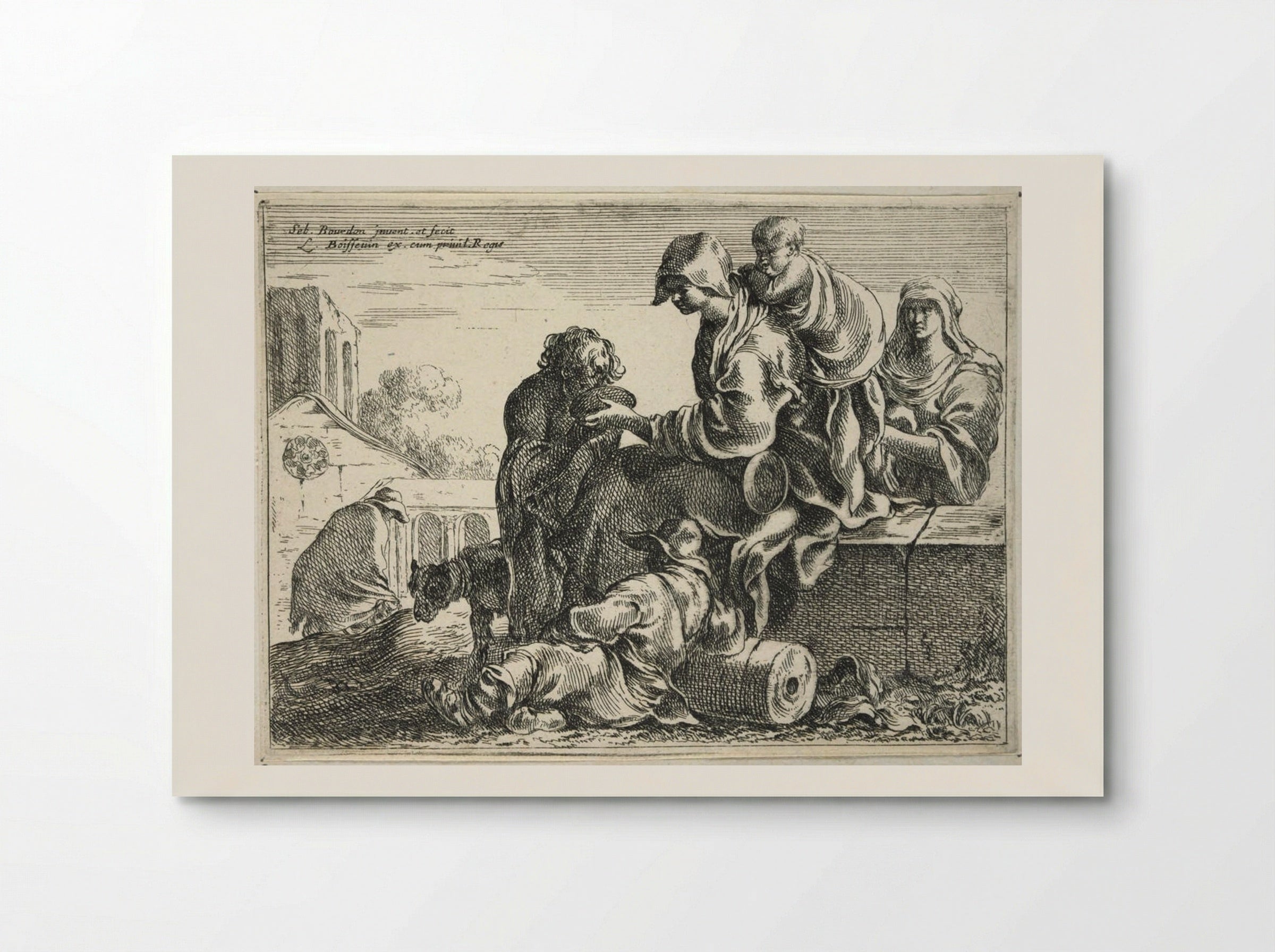 Group of Peasants with Boy Drinking - Sébastien Bourdon - Poster