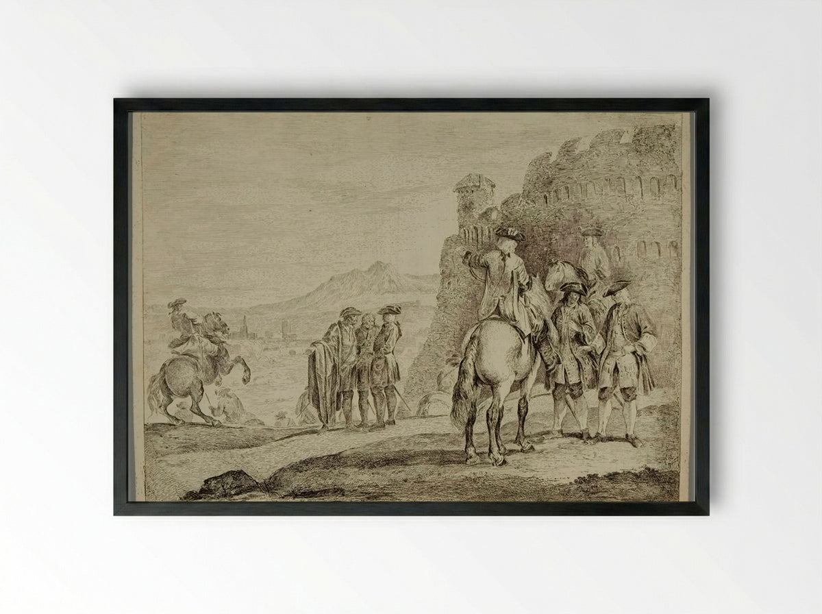 Group of Soldiers at the Foot of a Ruin - Domenico Bernardo Zilotti - Framed Print Black