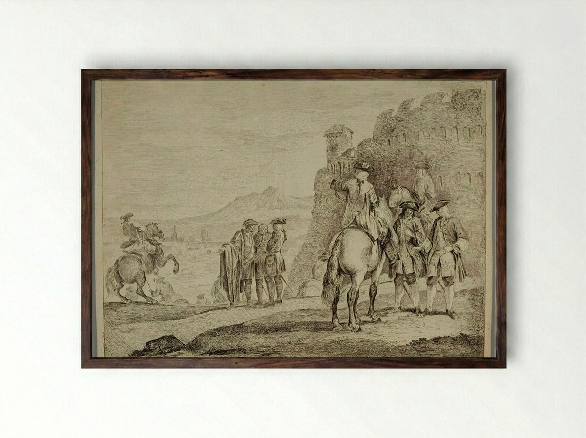 Group of Soldiers at the Foot of a Ruin - Domenico Bernardo Zilotti - Framed Print Dark Wood