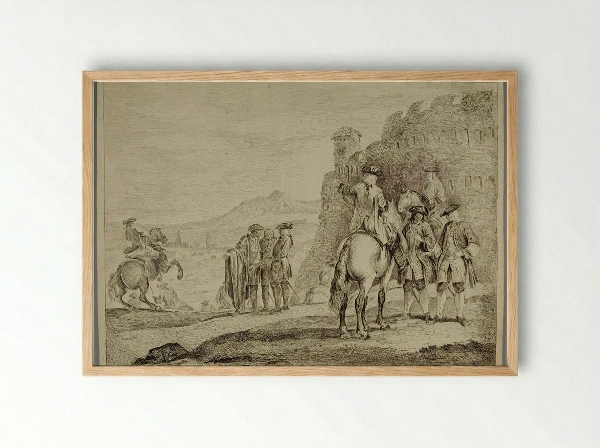 Group of Soldiers at the Foot of a Ruin - Domenico Bernardo Zilotti - Framed Print Wood