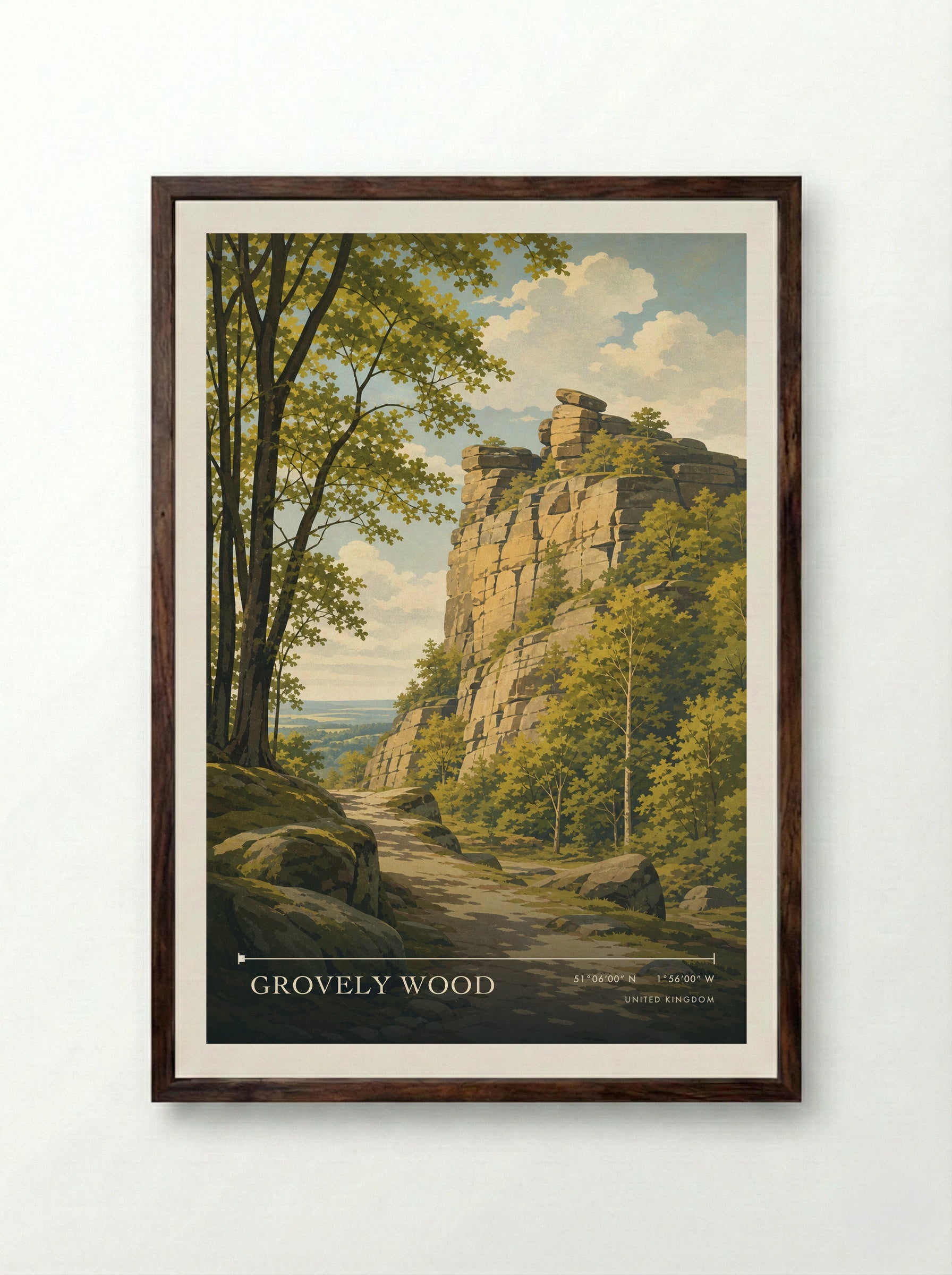 Grovely Wood United Kingdom Travel Poster - Framed Print Dark Wood
