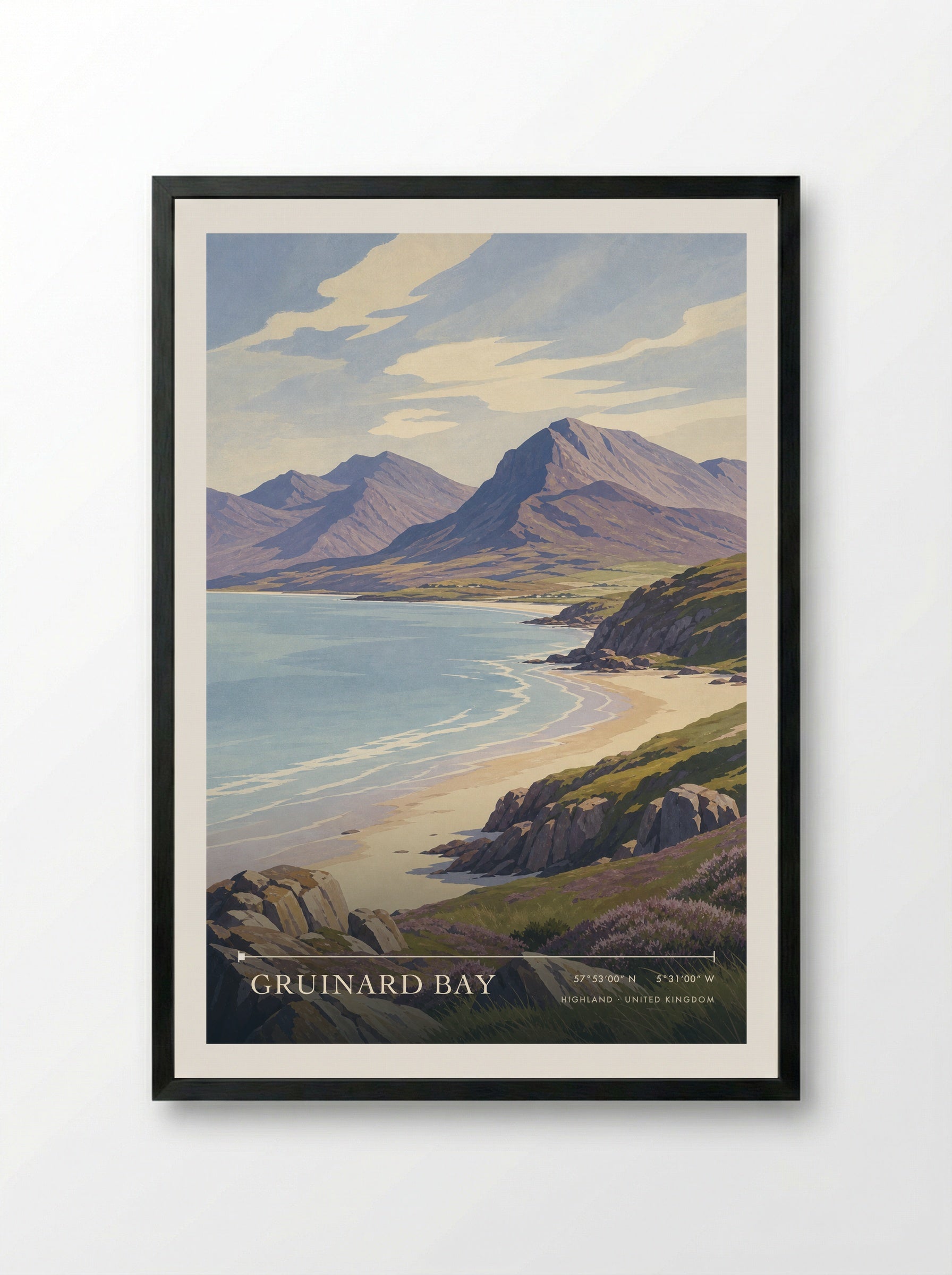 Gruinard Bay Highland United Kingdom Travel Poster - Framed Print Black