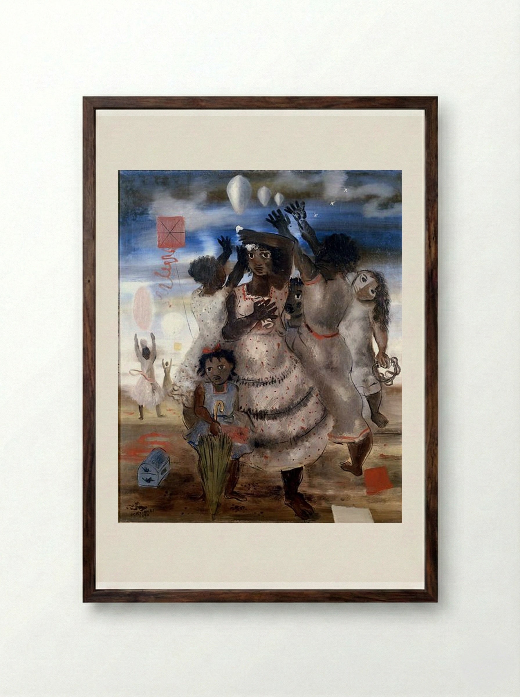 Grupo de Meninas Brincando - Candido Portinari - Framed Print Dark Wood