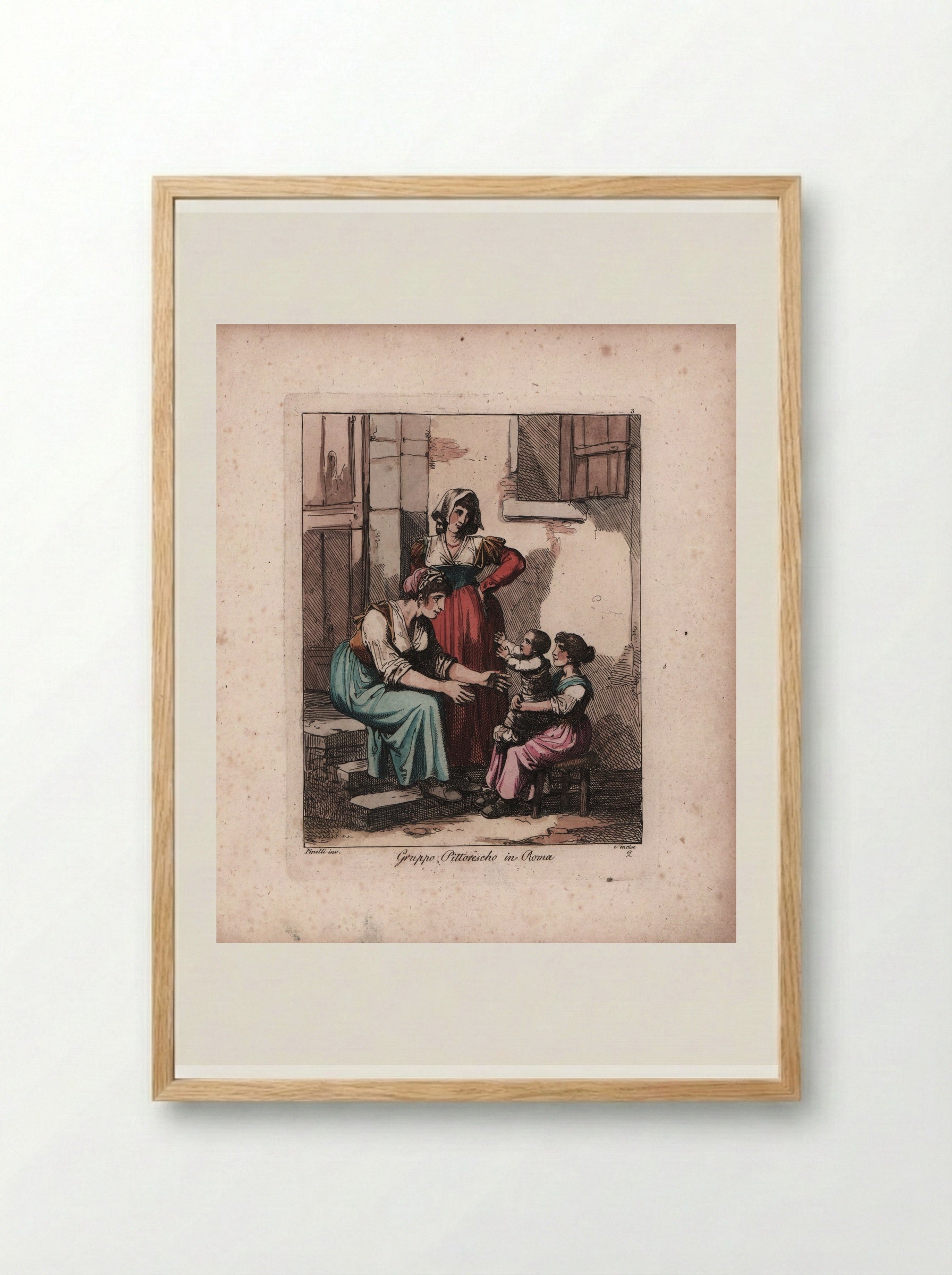Gruppo Pittoresco in Roma - Bartolomeo Pinelli - Framed Print Wood
