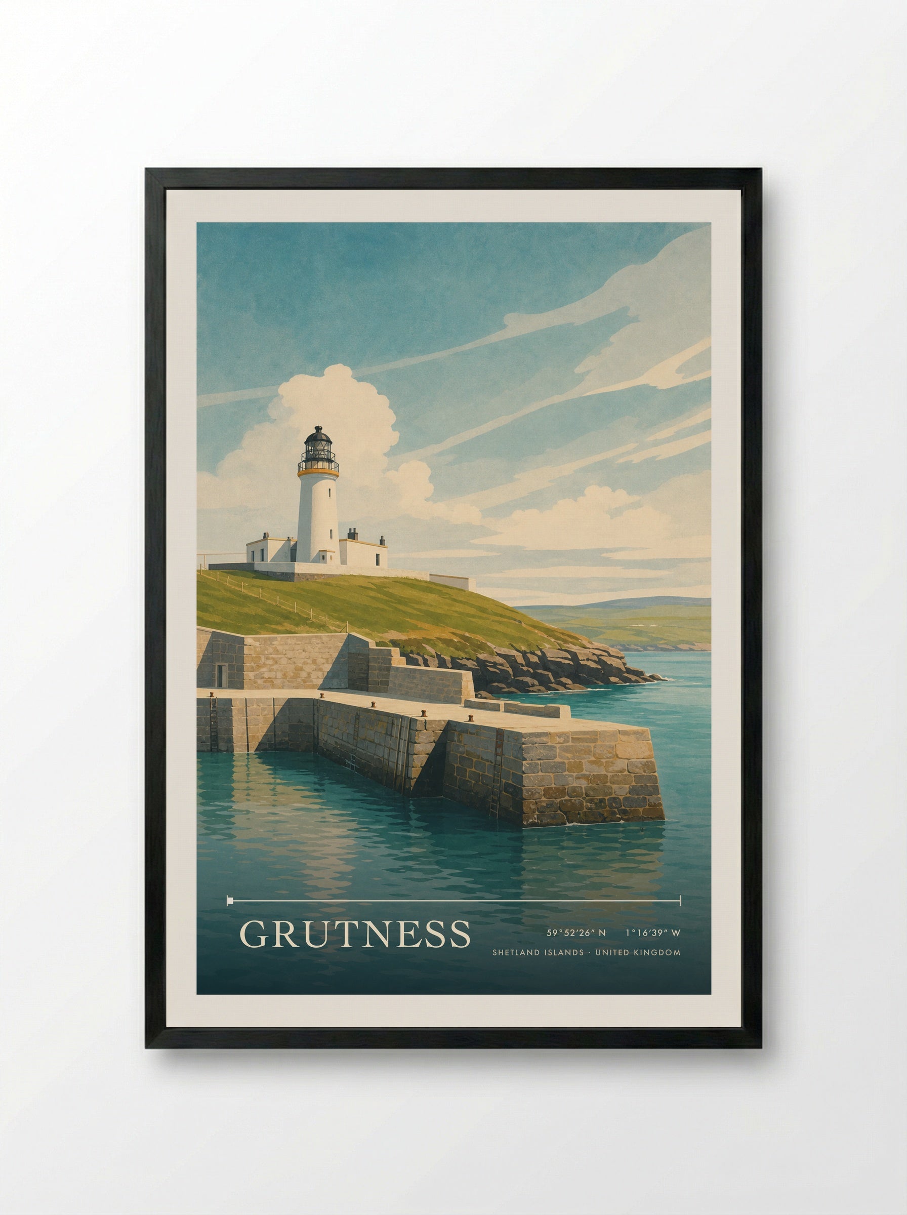 Grutness Shetland Islands United Kingdom Travel Poster - Framed Print Black