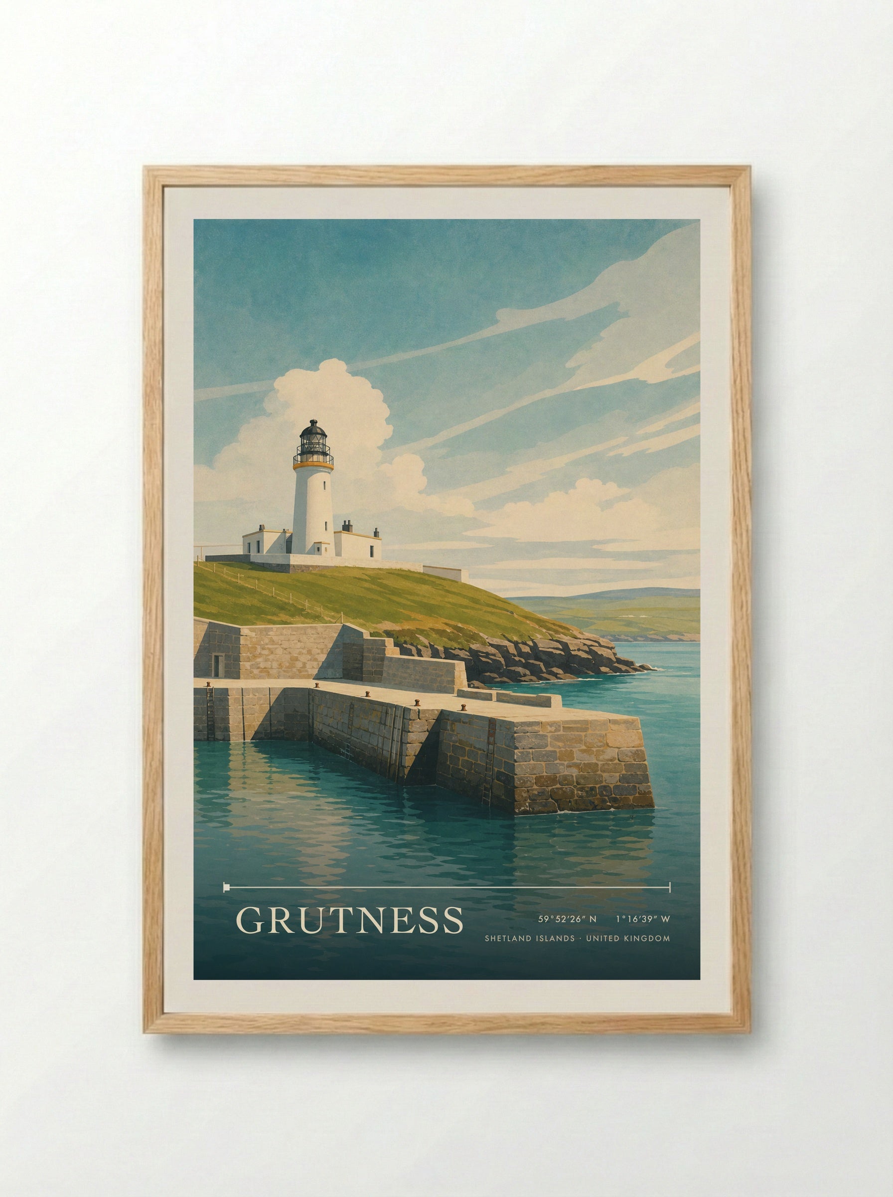 Grutness Shetland Islands United Kingdom Travel Poster - Framed Print Wood