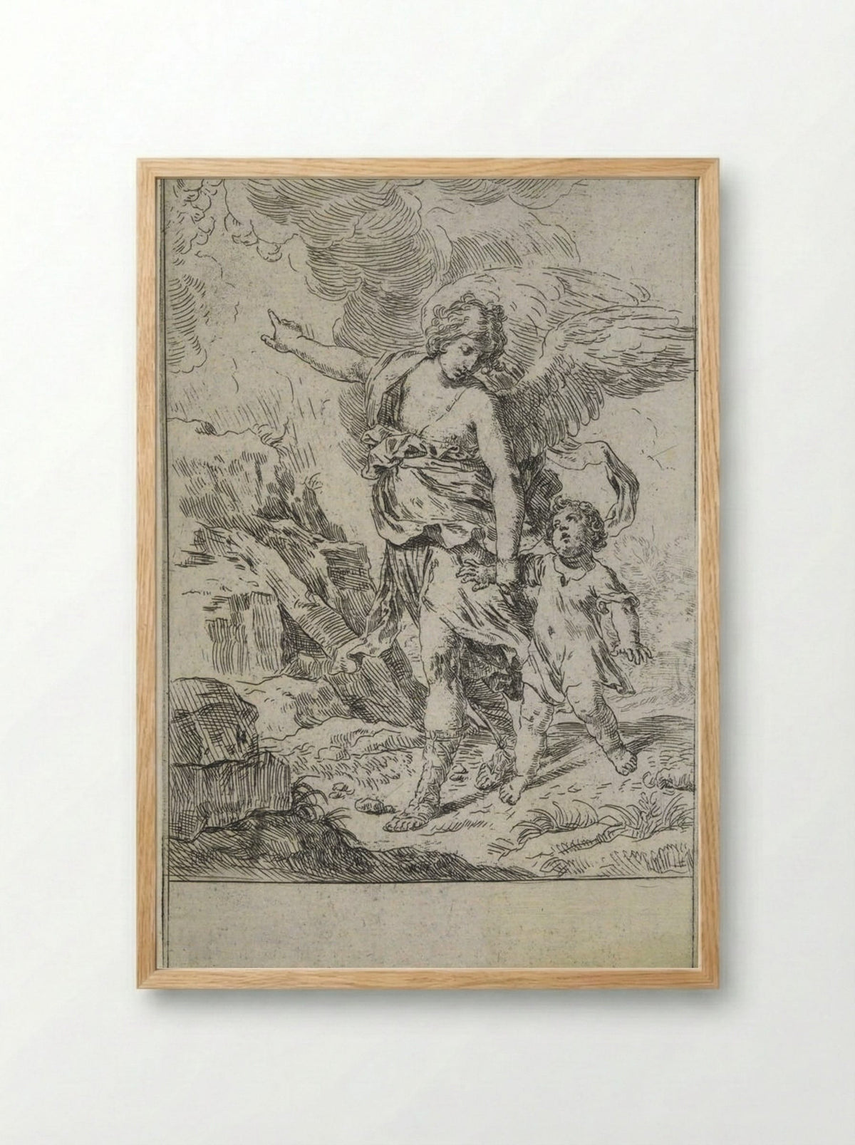 Guardian Angel leading a child - Simone Cantarini - Framed Print Wood