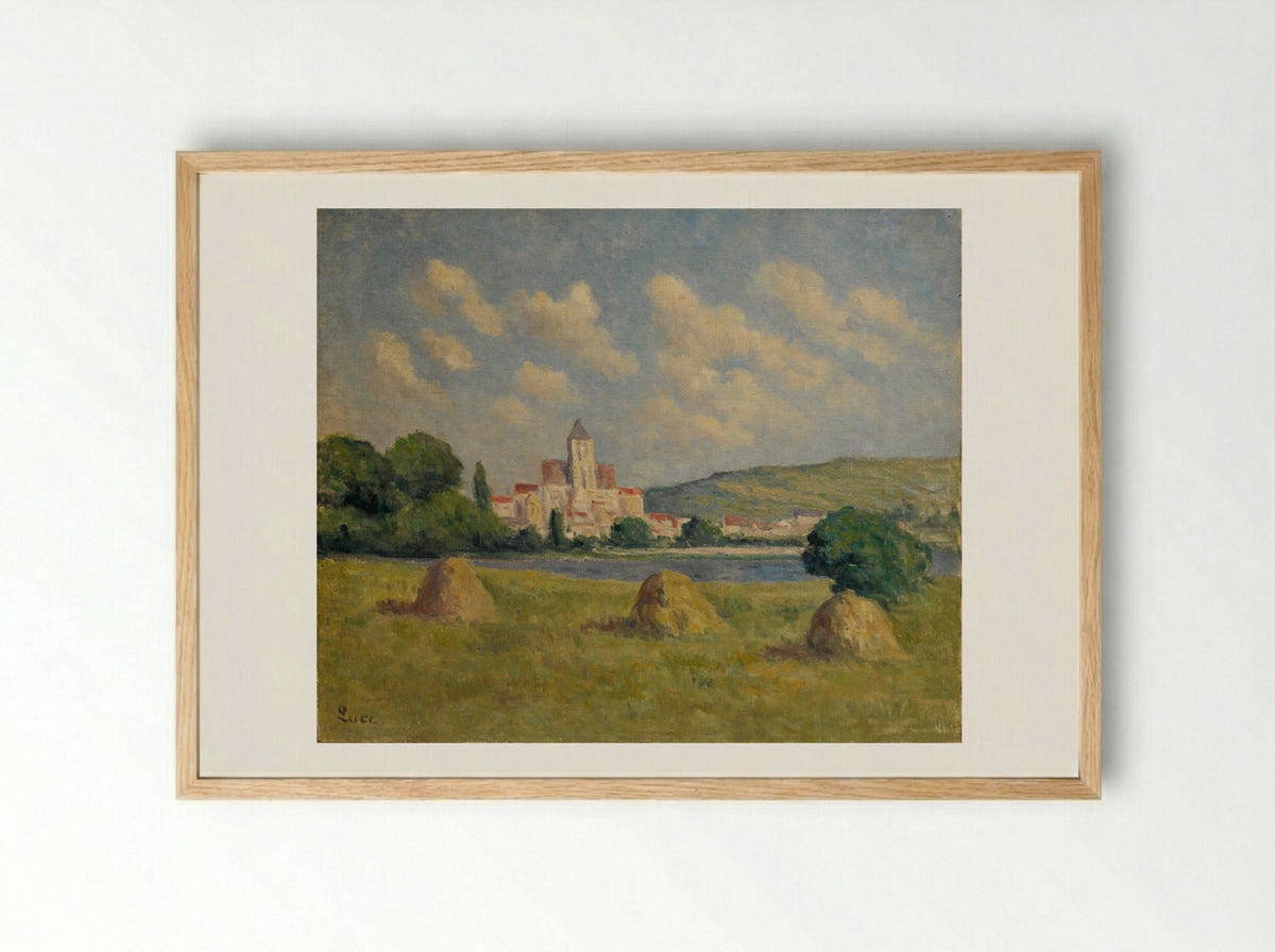 Guernes, The Church And The Fields - Maximilien Luce - Framed Print Wood