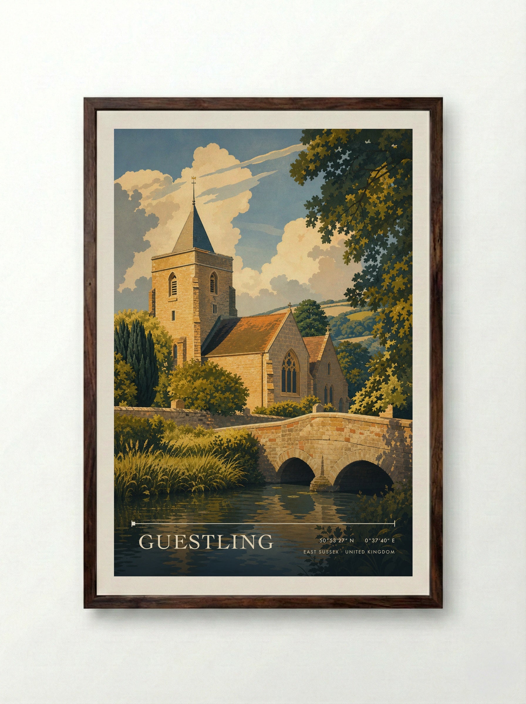 Guestling East Sussex United Kingdom Travel Poster - Framed Print Dark Wood