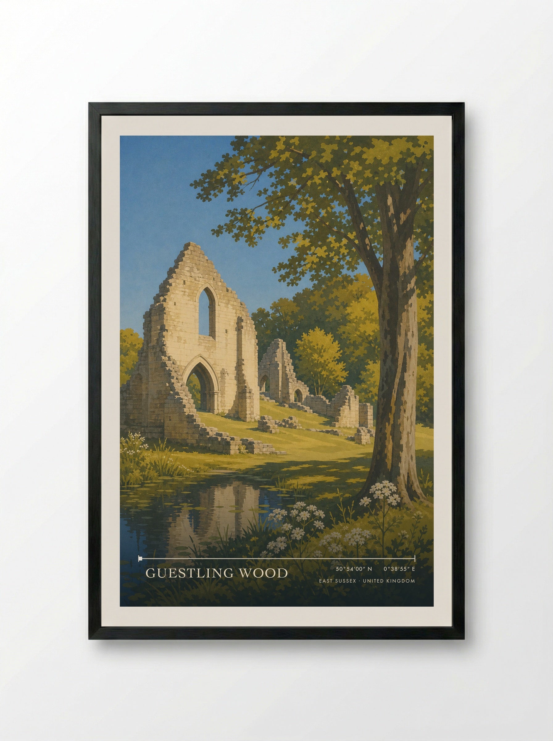 Guestling Wood East Sussex United Kingdom Travel Poster - Framed Print Black
