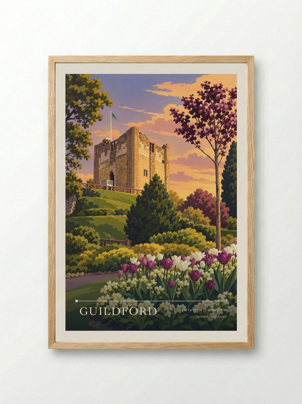 Guildford, Surrey | Travel Poster - Framed Print Wood