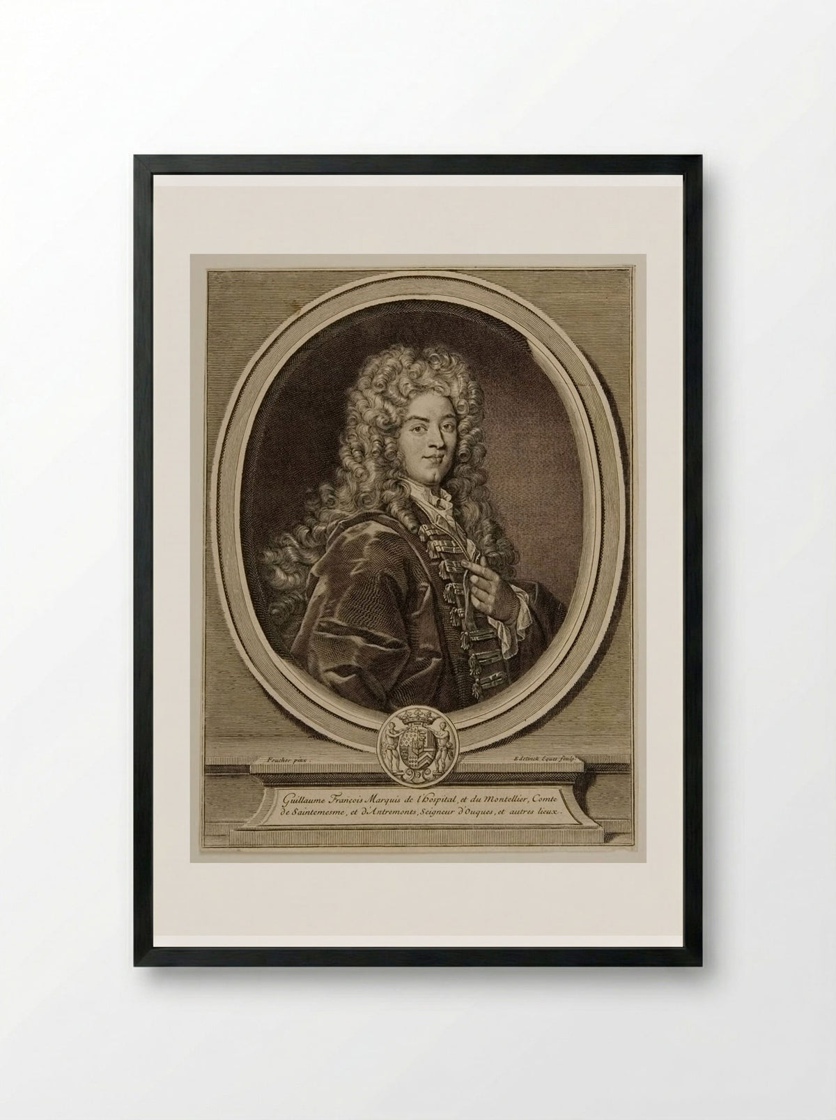 Guillaume François, Marquis de l'Hospital et du Montellier - Gérard Edelinck - Framed Print Black