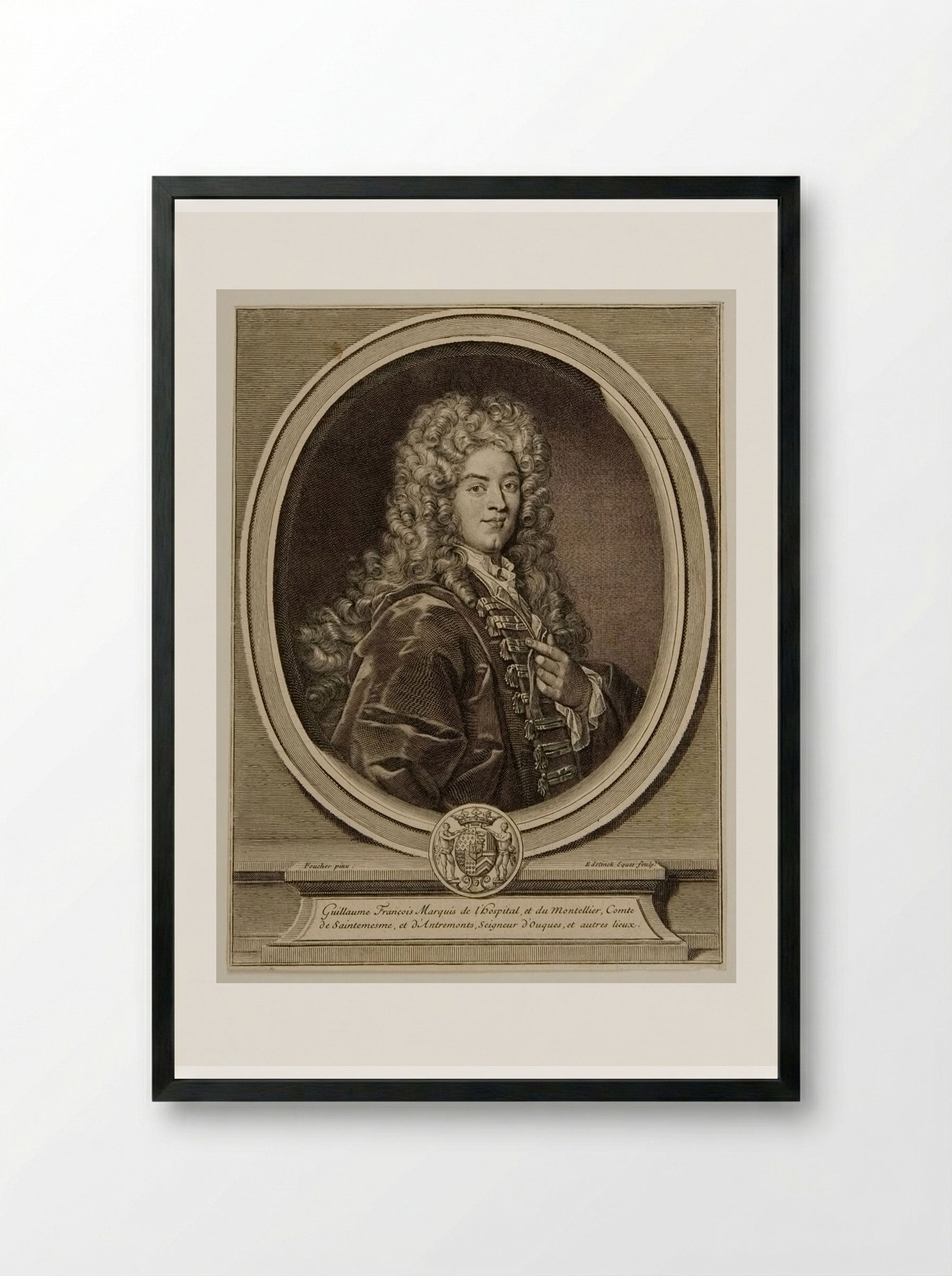 Guillaume François, Marquis de l'Hospital et du Montellier - Gérard Edelinck - Framed Print Black
