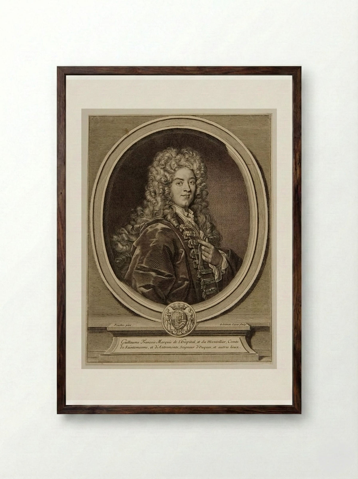 Guillaume François, Marquis de l'Hospital et du Montellier - Gérard Edelinck - Framed Print Dark Wood