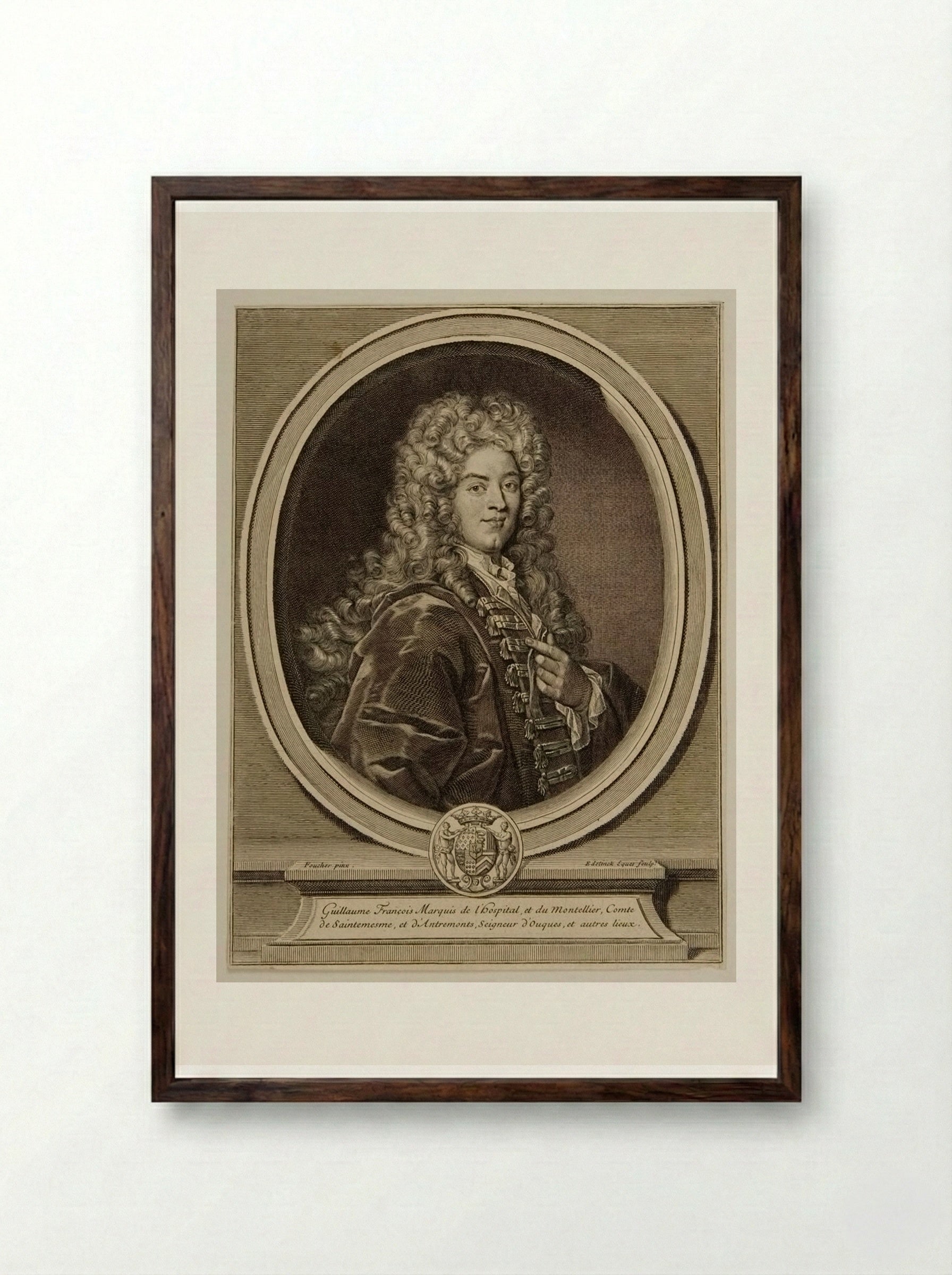 Guillaume François, Marquis de l'Hospital et du Montellier - Gérard Edelinck - Framed Print Dark Wood