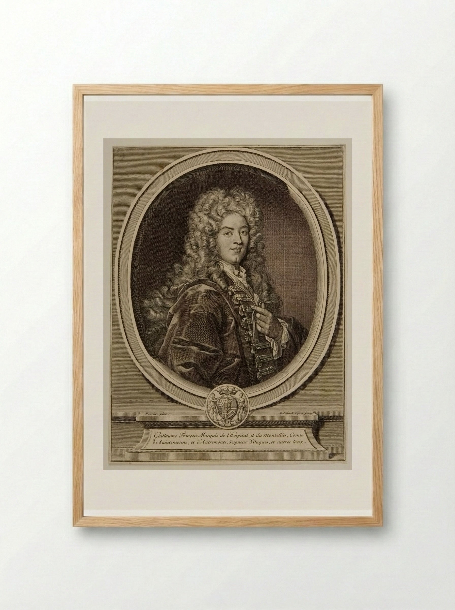 Guillaume François, Marquis de l'Hospital et du Montellier - Gérard Edelinck - Framed Print Wood