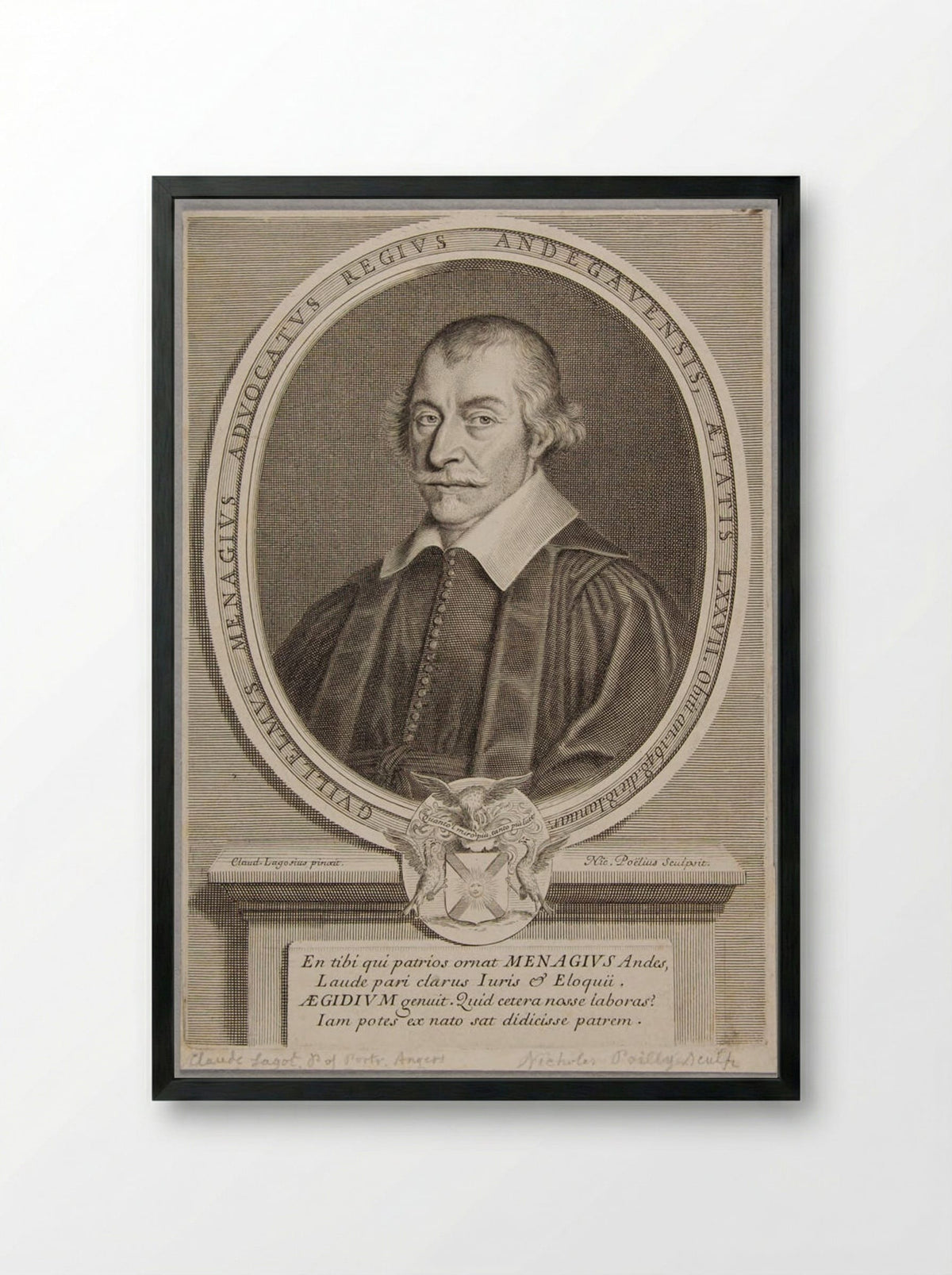 Guillelmus Menagius - Nicolas de Poilly - Framed Print Black