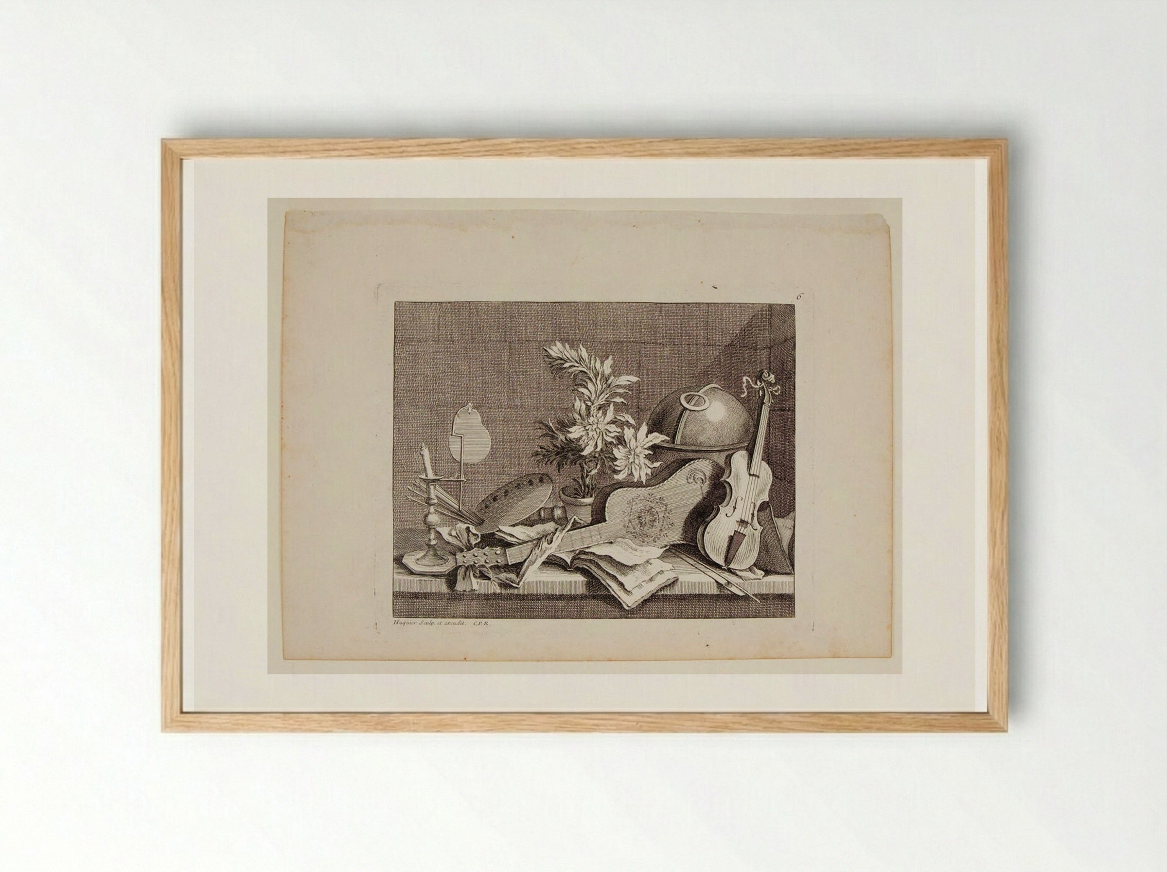 Guitar, Violin, and a Painter's Palette - Gabriel Huquier - Framed Print Wood