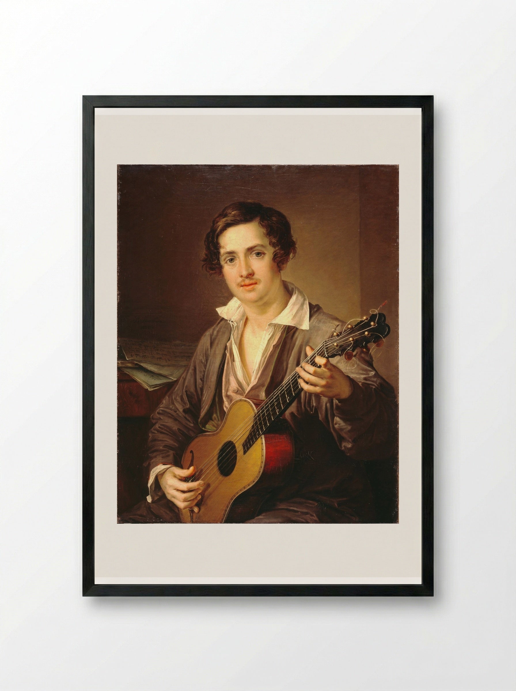 Guitarist - Vasily Tropinin - Framed Print Black