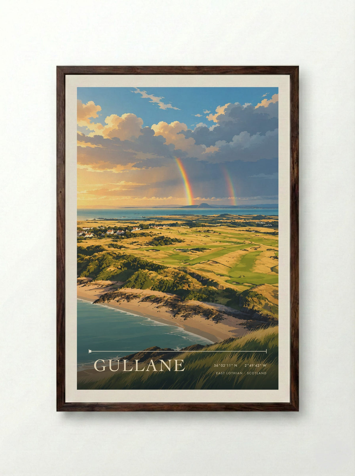 Gullane, East Lothian | Travel Poster - Framed Print Dark Wood