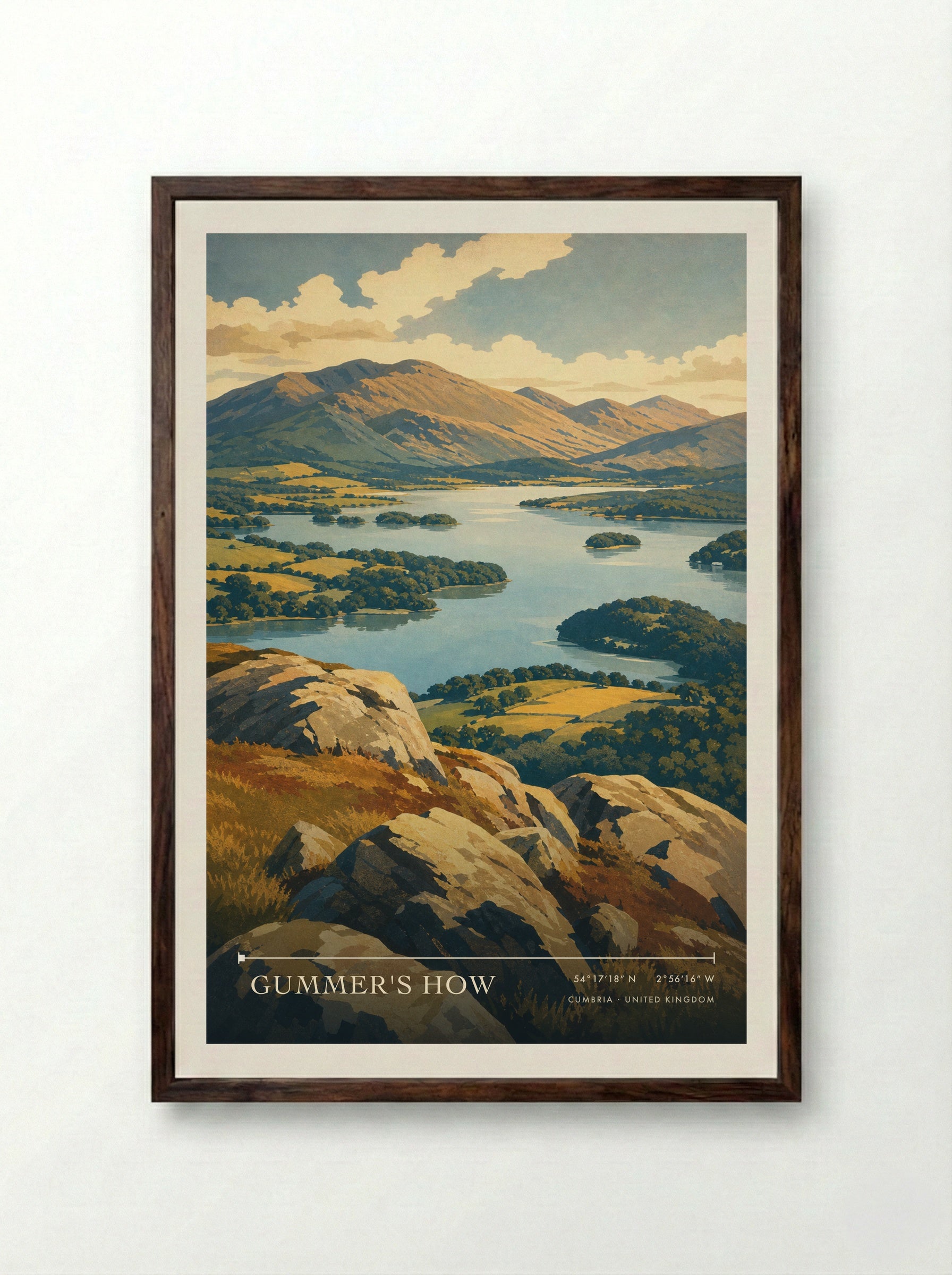 Gummer's How Cumbria United Kingdom Travel Poster - Framed Print Dark Wood
