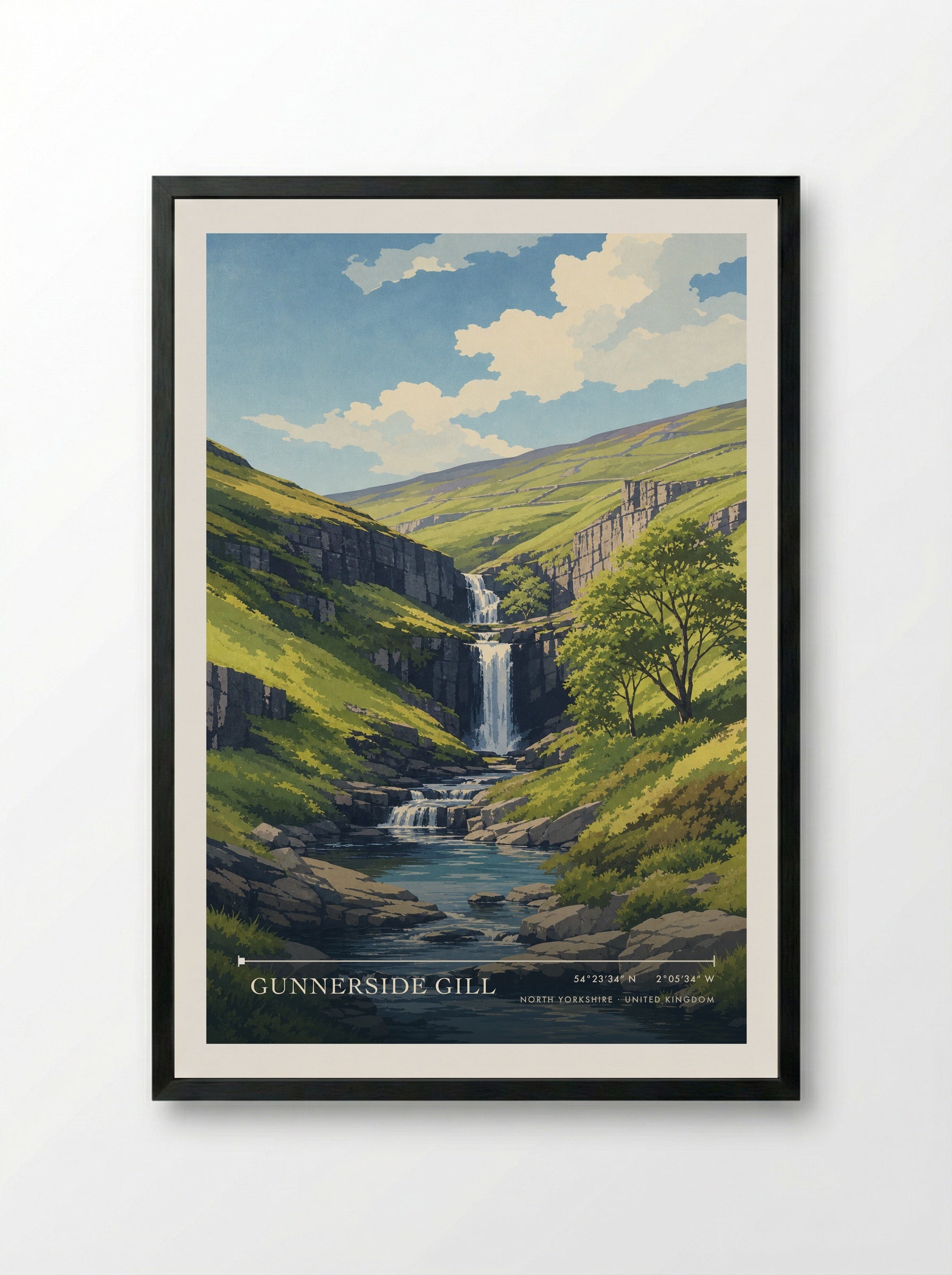 Gunnerside Gill North Yorkshire United Kingdom Travel Poster - Framed Print Black