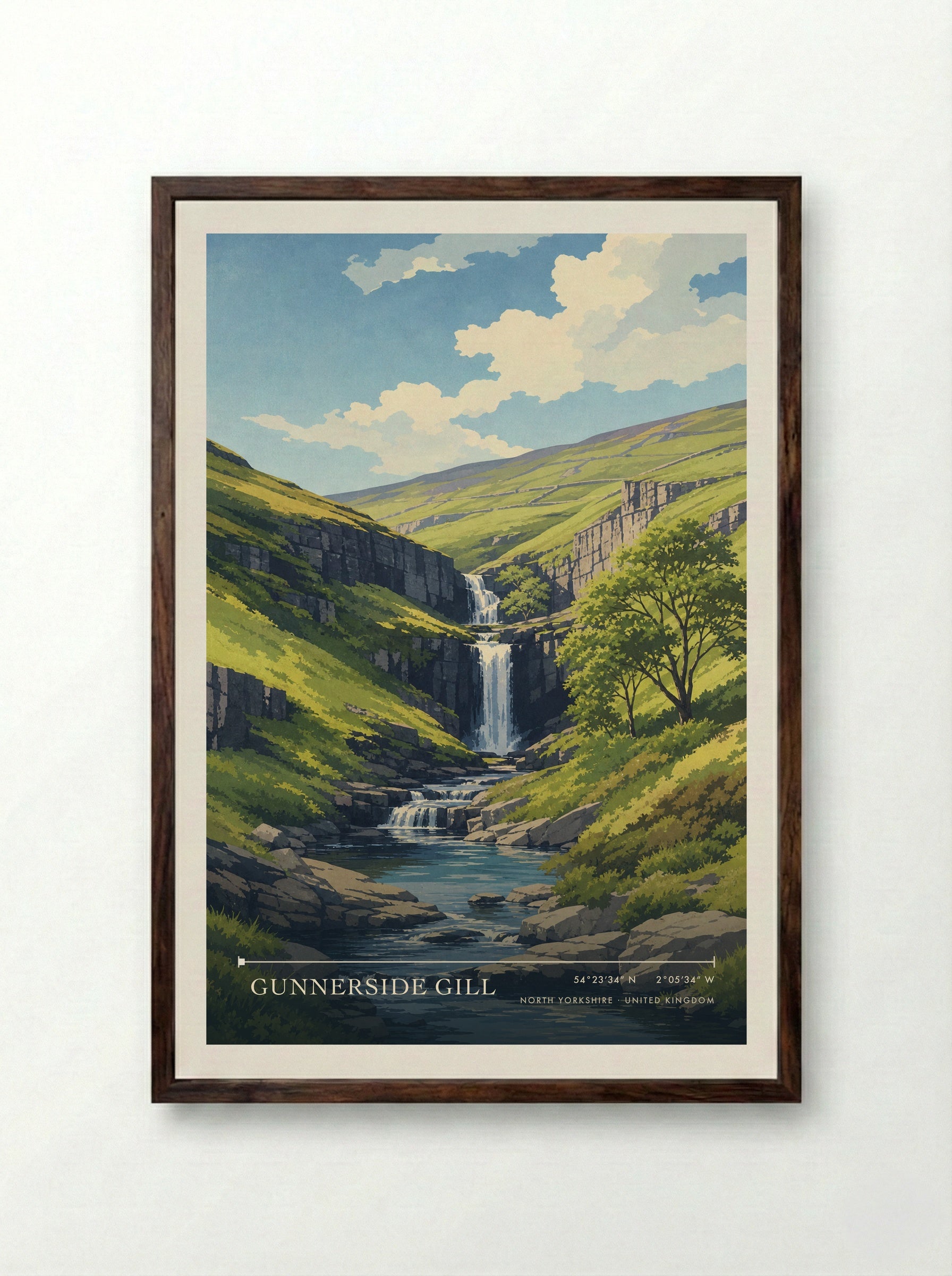 Gunnerside Gill North Yorkshire United Kingdom Travel Poster - Framed Print Dark Wood