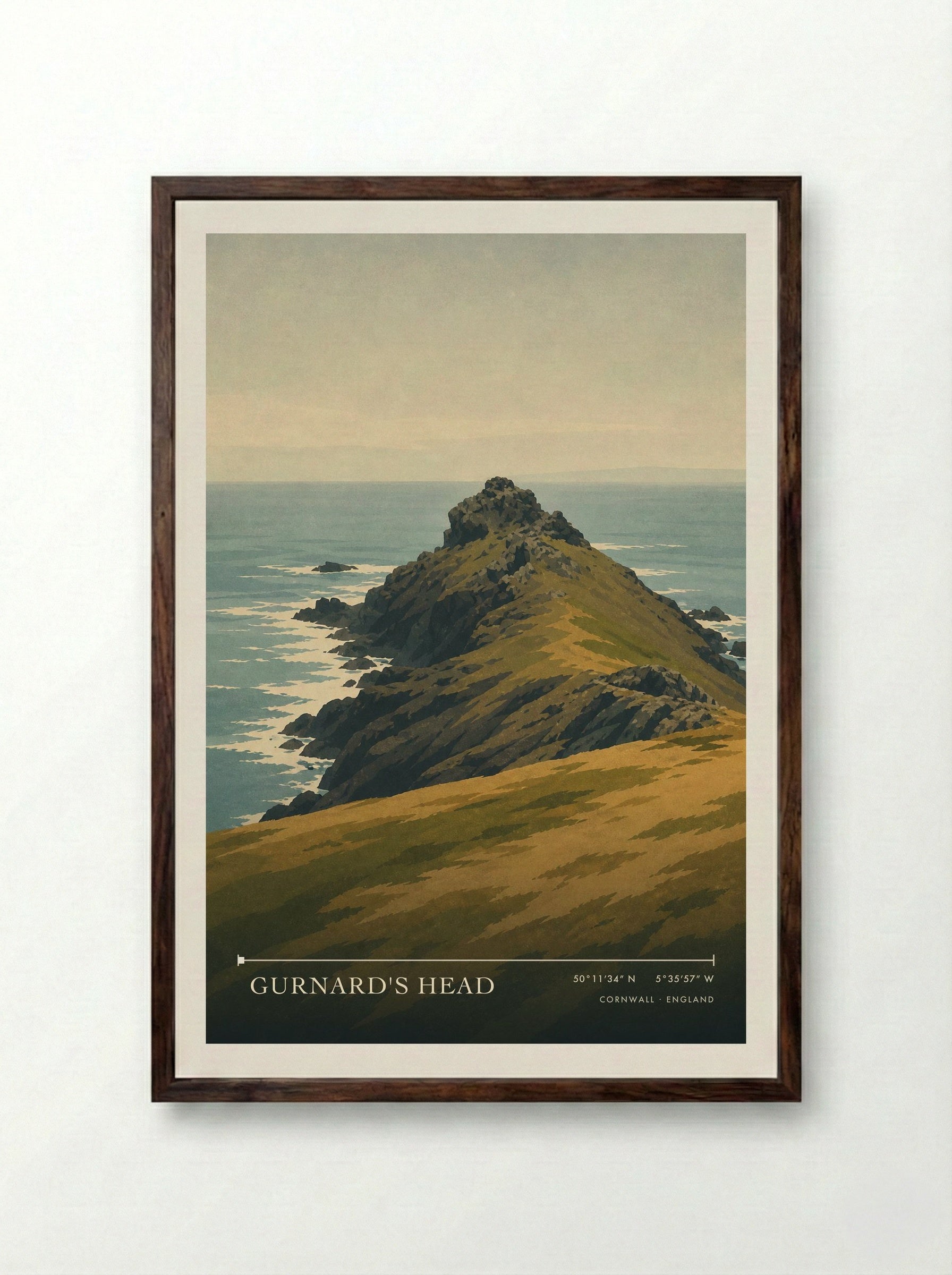 Gurnard's Head Cornwall England Travel Poster - Framed Print Dark Wood