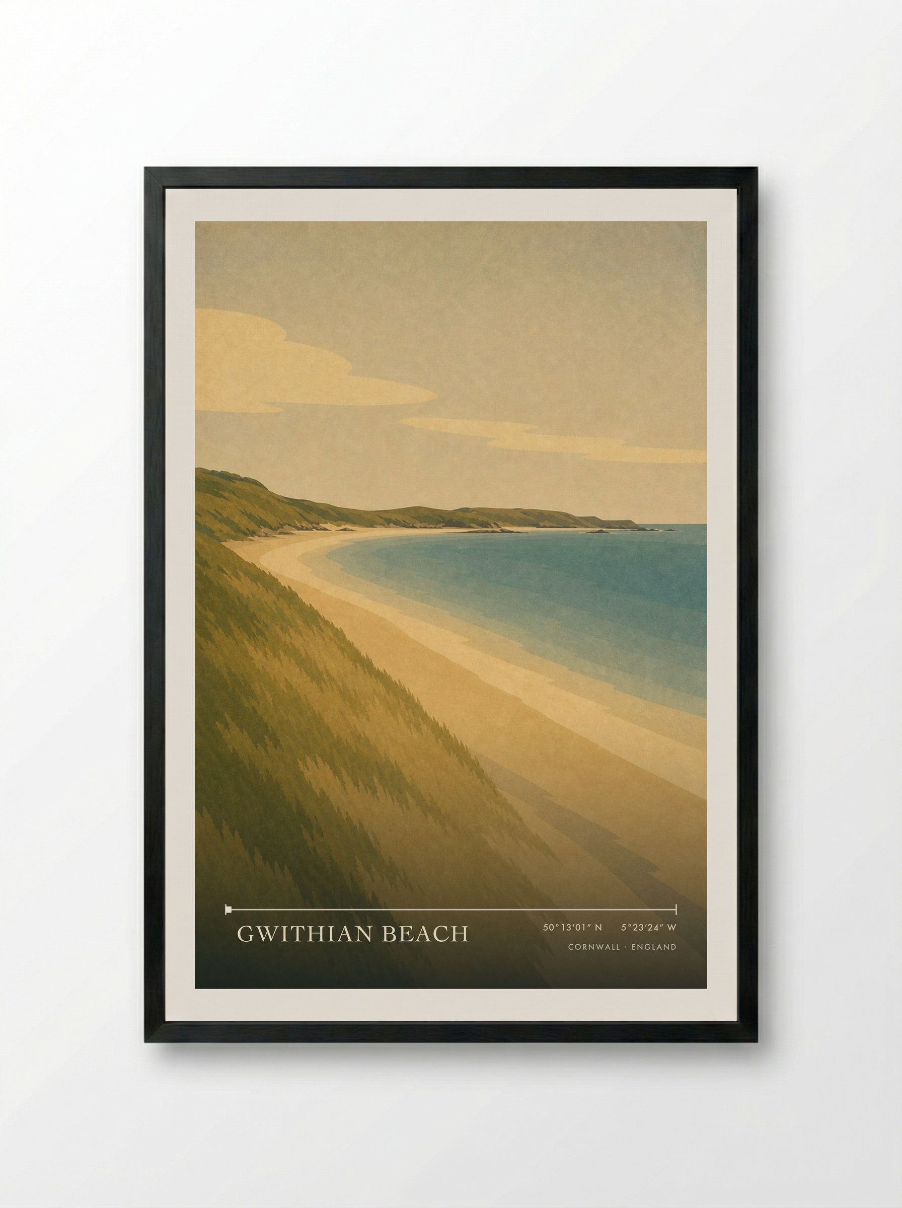 Gwithian Beach Cornwall England Travel Poster - Framed Print Black