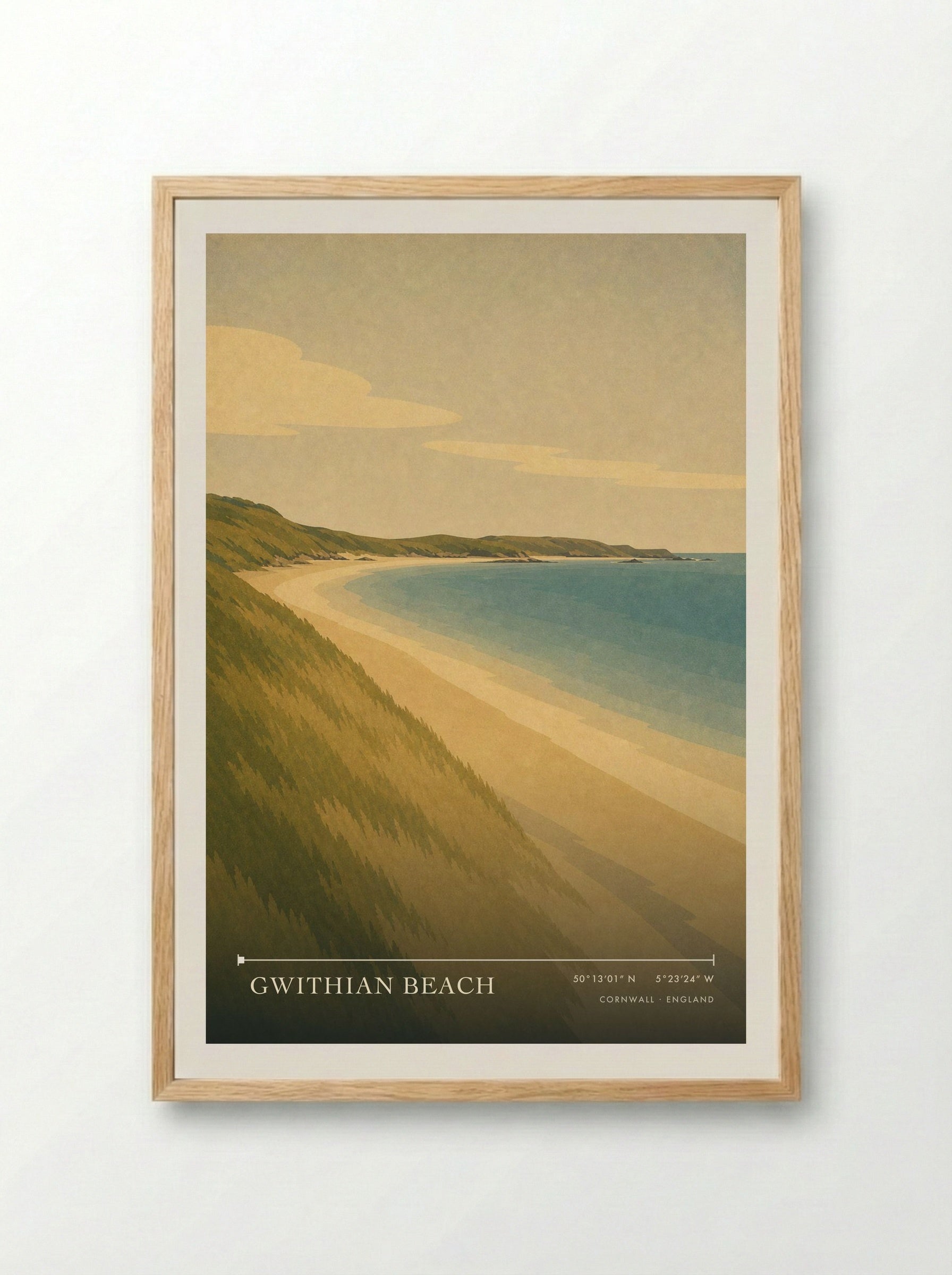 Gwithian Beach Cornwall England Travel Poster - Framed Print Wood