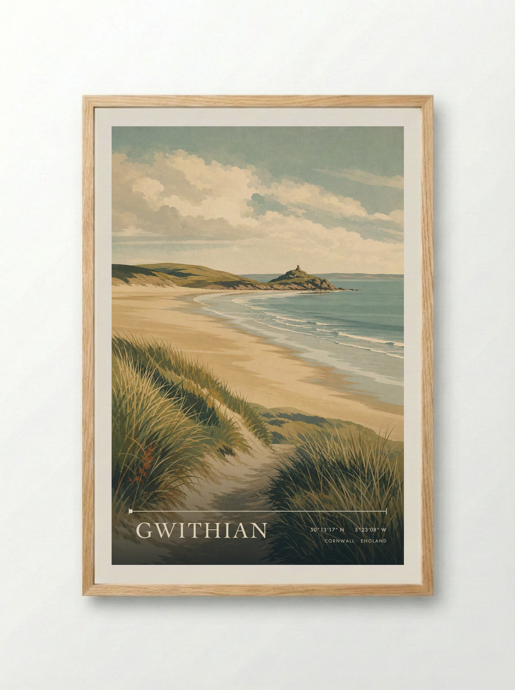 Gwithian Cornwall England Travel Poster - Framed Print Wood