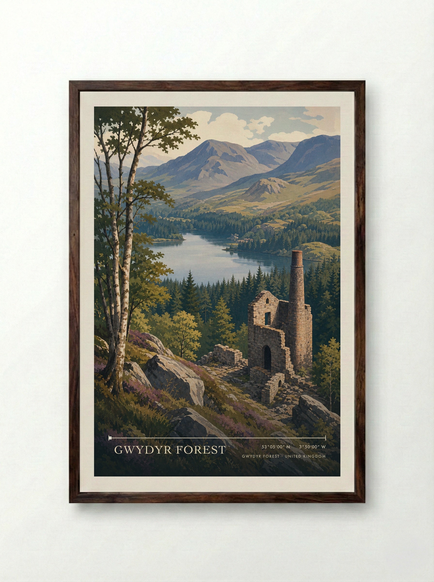 Gwydyr Forest United Kingdom Travel Poster - Framed Print Dark Wood