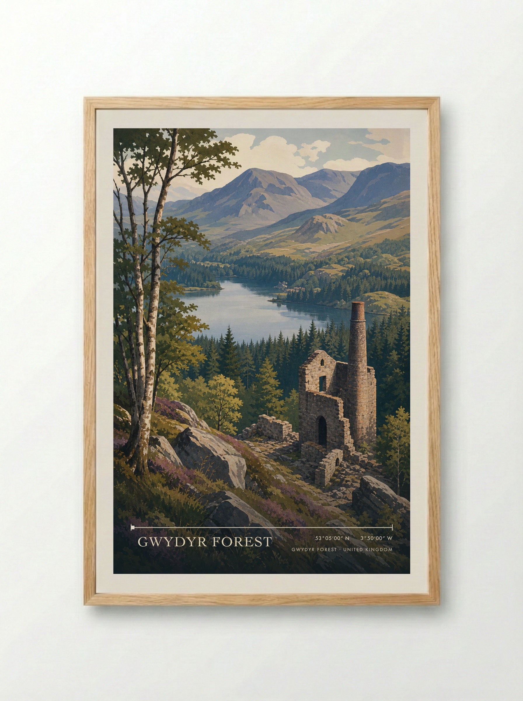 Gwydyr Forest United Kingdom Travel Poster - Framed Print Wood