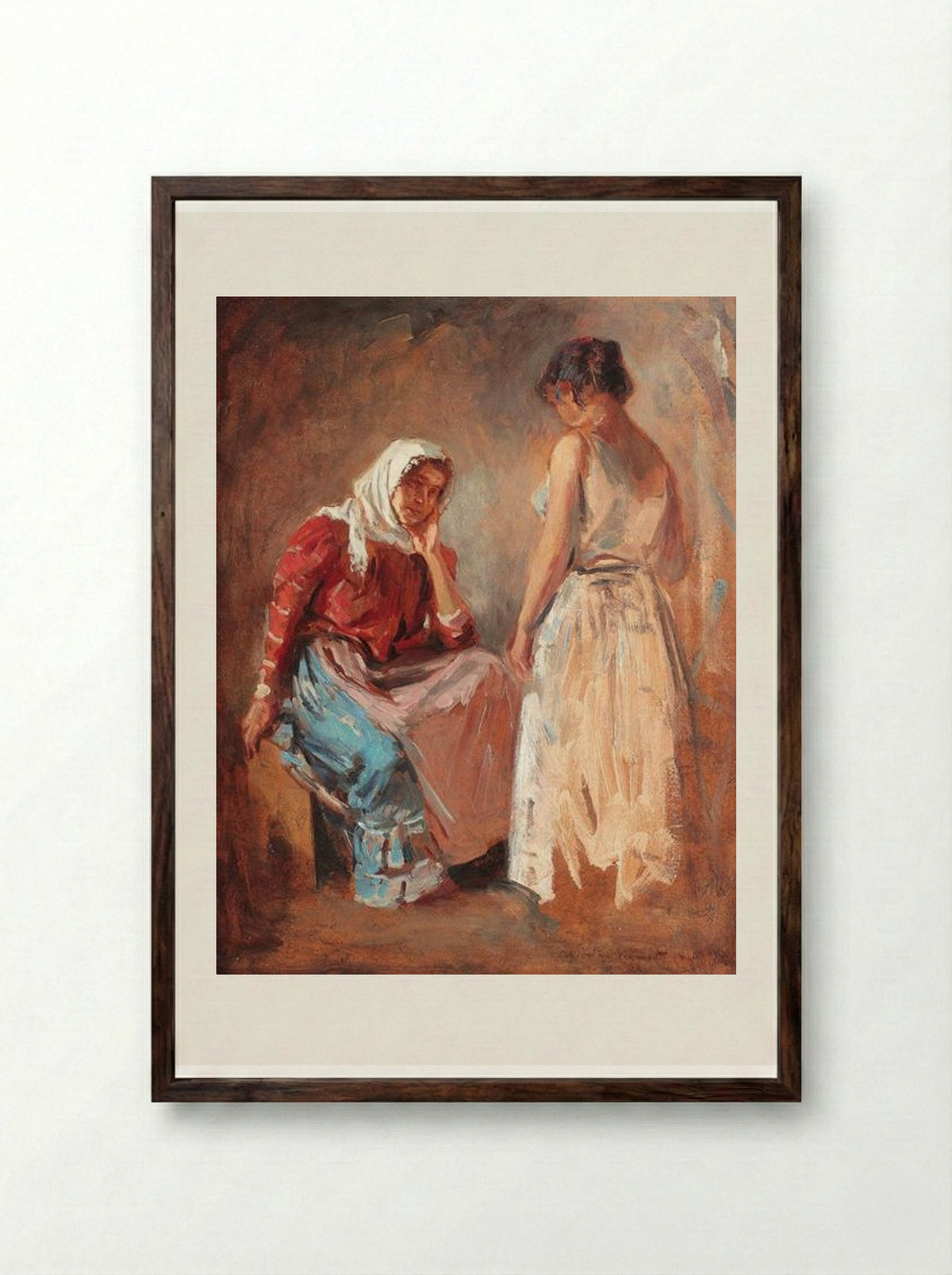 Gypsy Women Talking - Nicolae Vermont - Framed Print Dark Wood