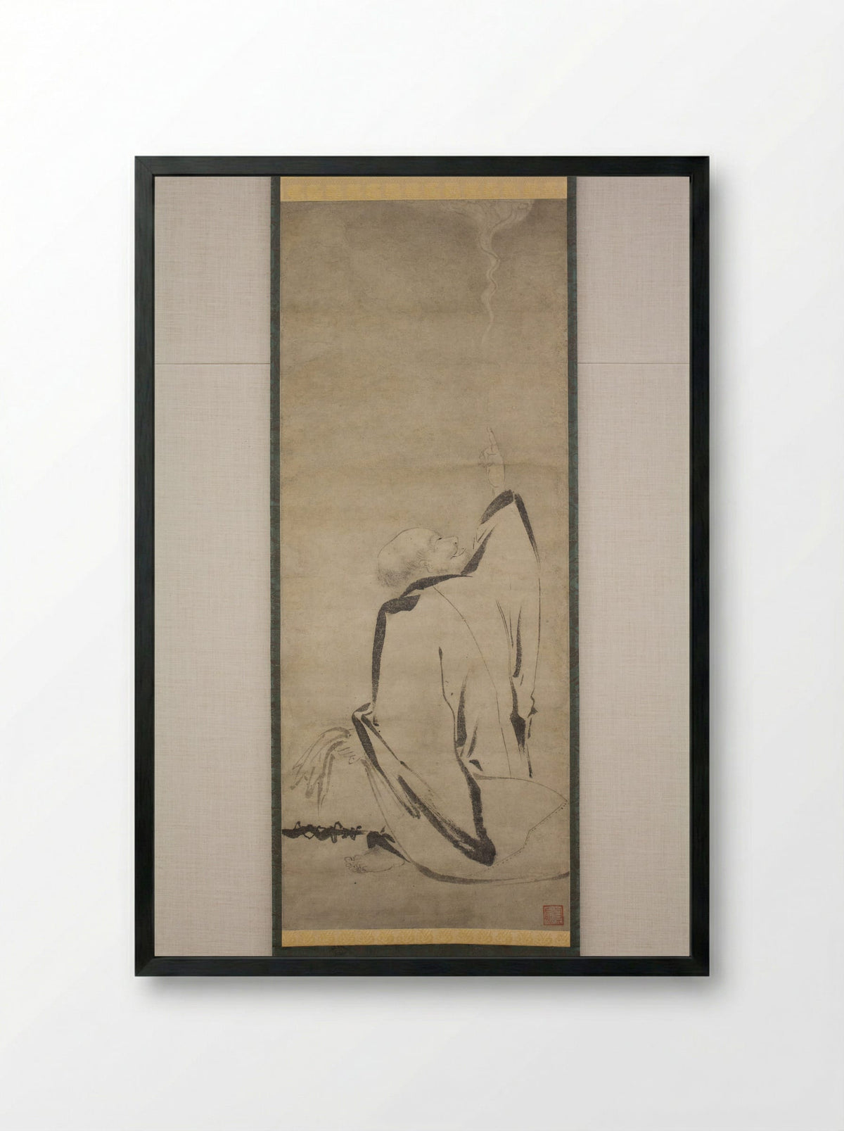 Hōtei Pointing to the Moon - Shinno Noami - Framed Print Black