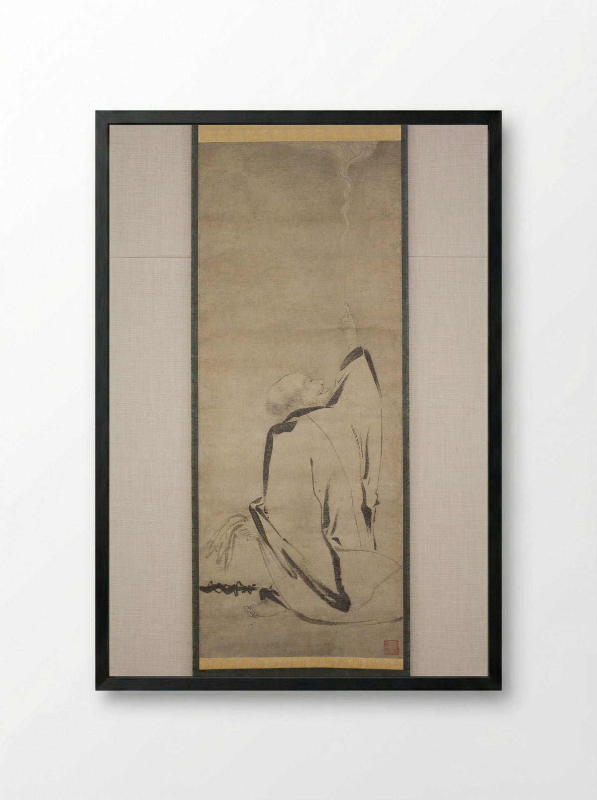 Hōtei Pointing to the Moon - Shinno Noami - Framed Print Black
