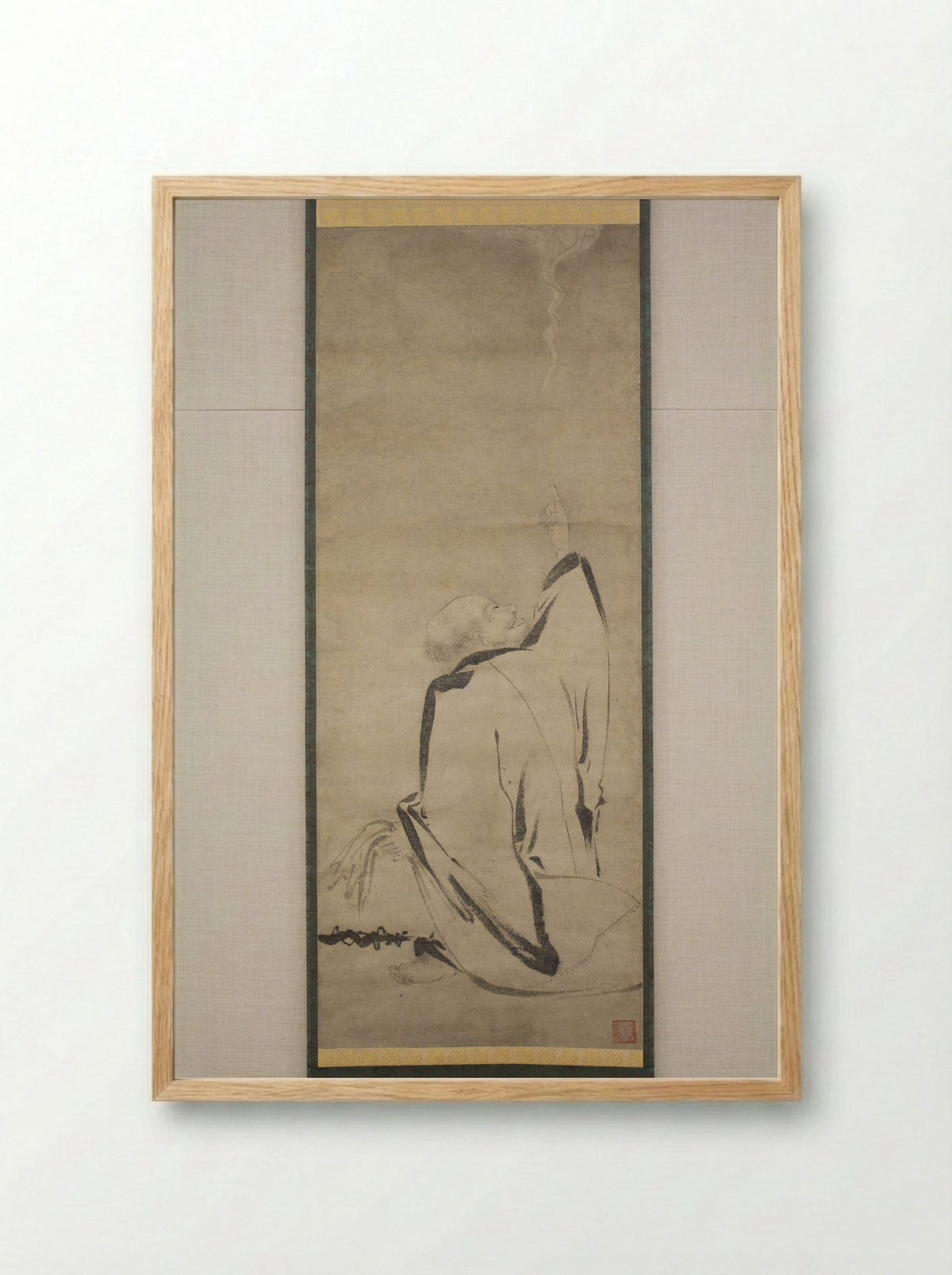 Hōtei Pointing to the Moon - Shinno Noami - Framed Print Wood