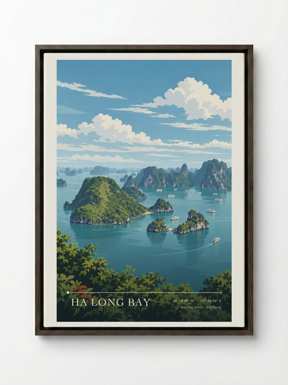Ha Long Bay, Quang Ninh | Travel Poster - Framed Canvas Dark Wood