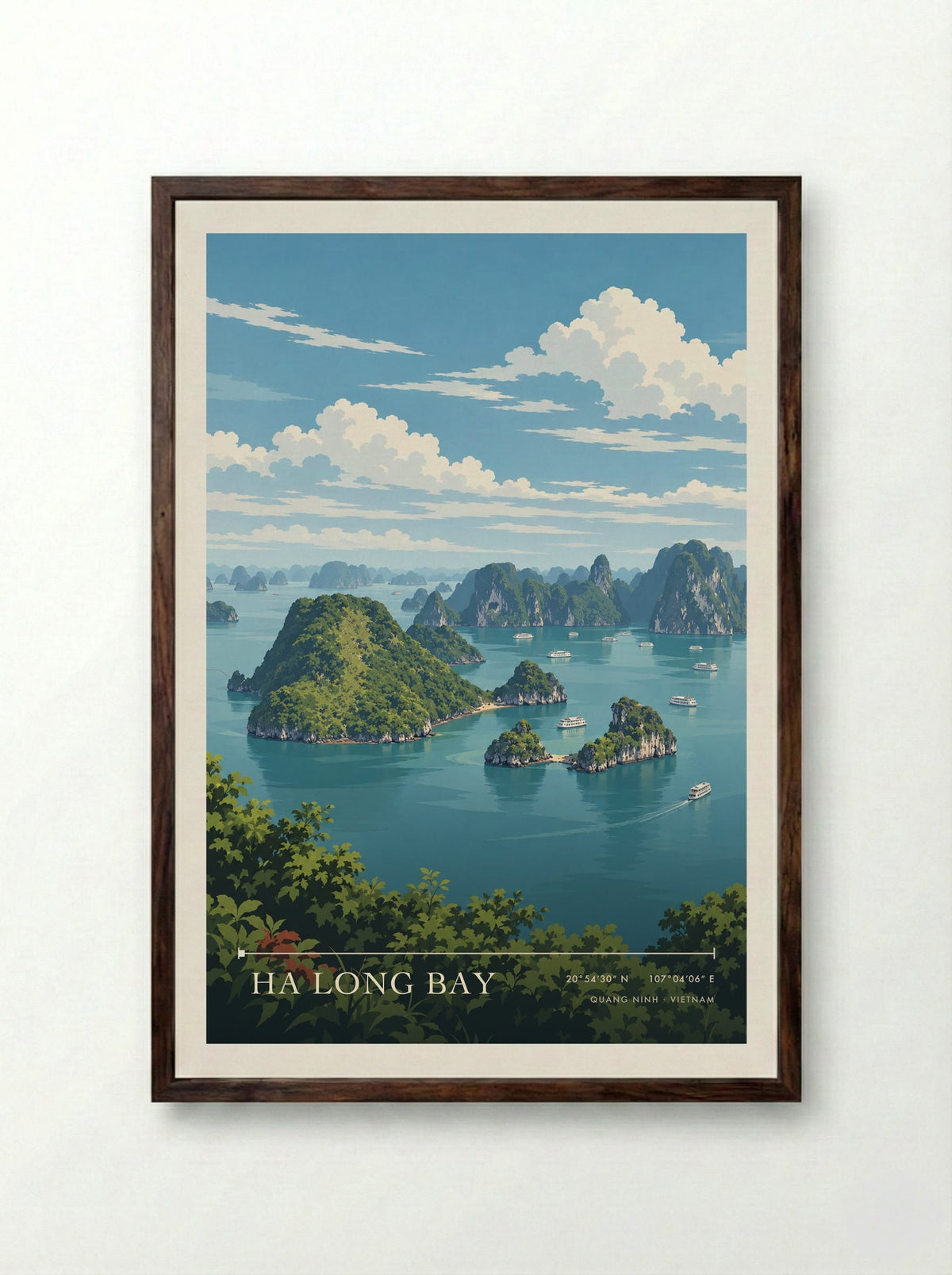 Ha Long Bay, Quang Ninh | Travel Poster - Framed Print Dark Wood