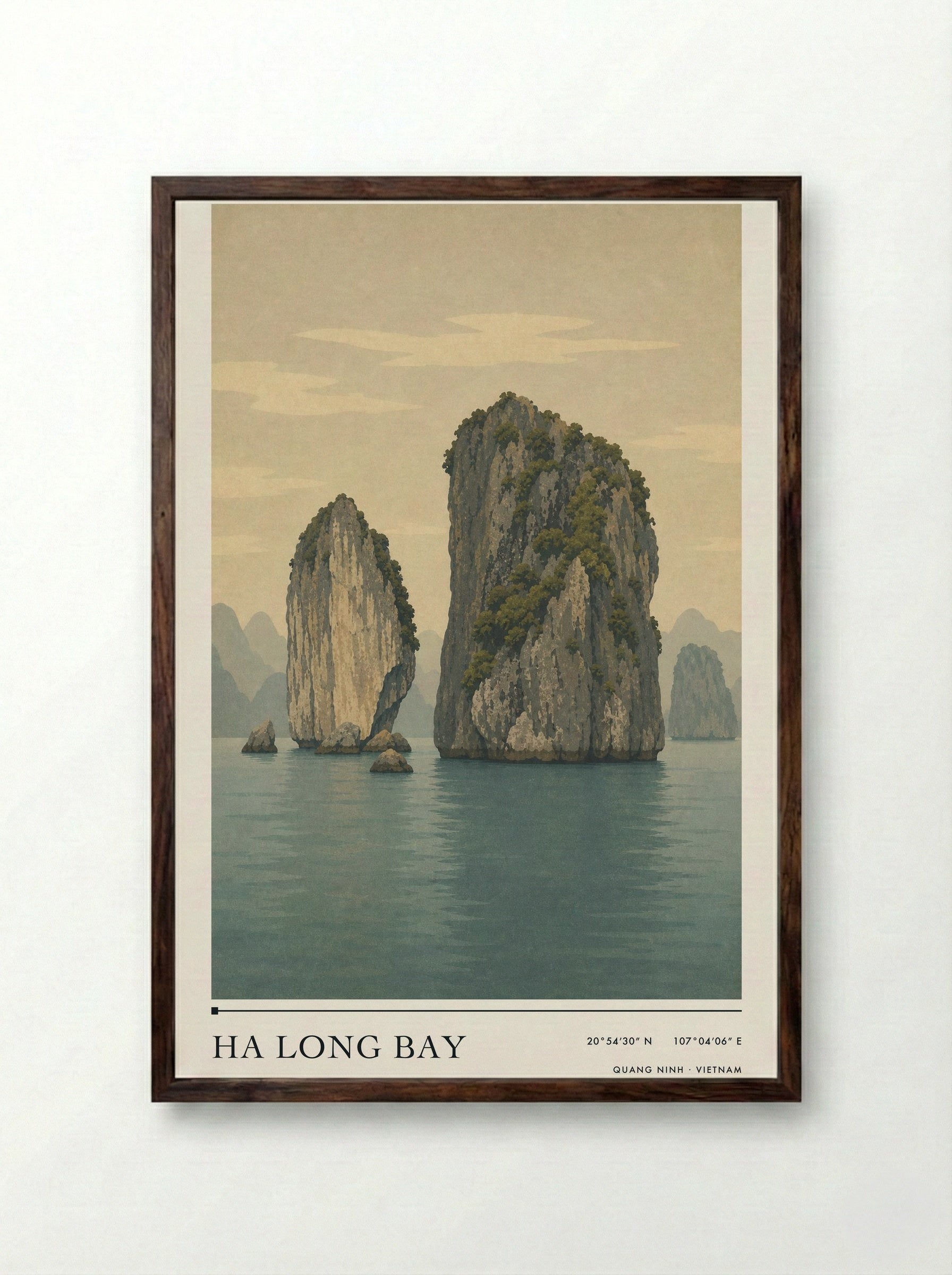 Ha Long Bay Travel Poster Artwork - Framed Print Dark Wood