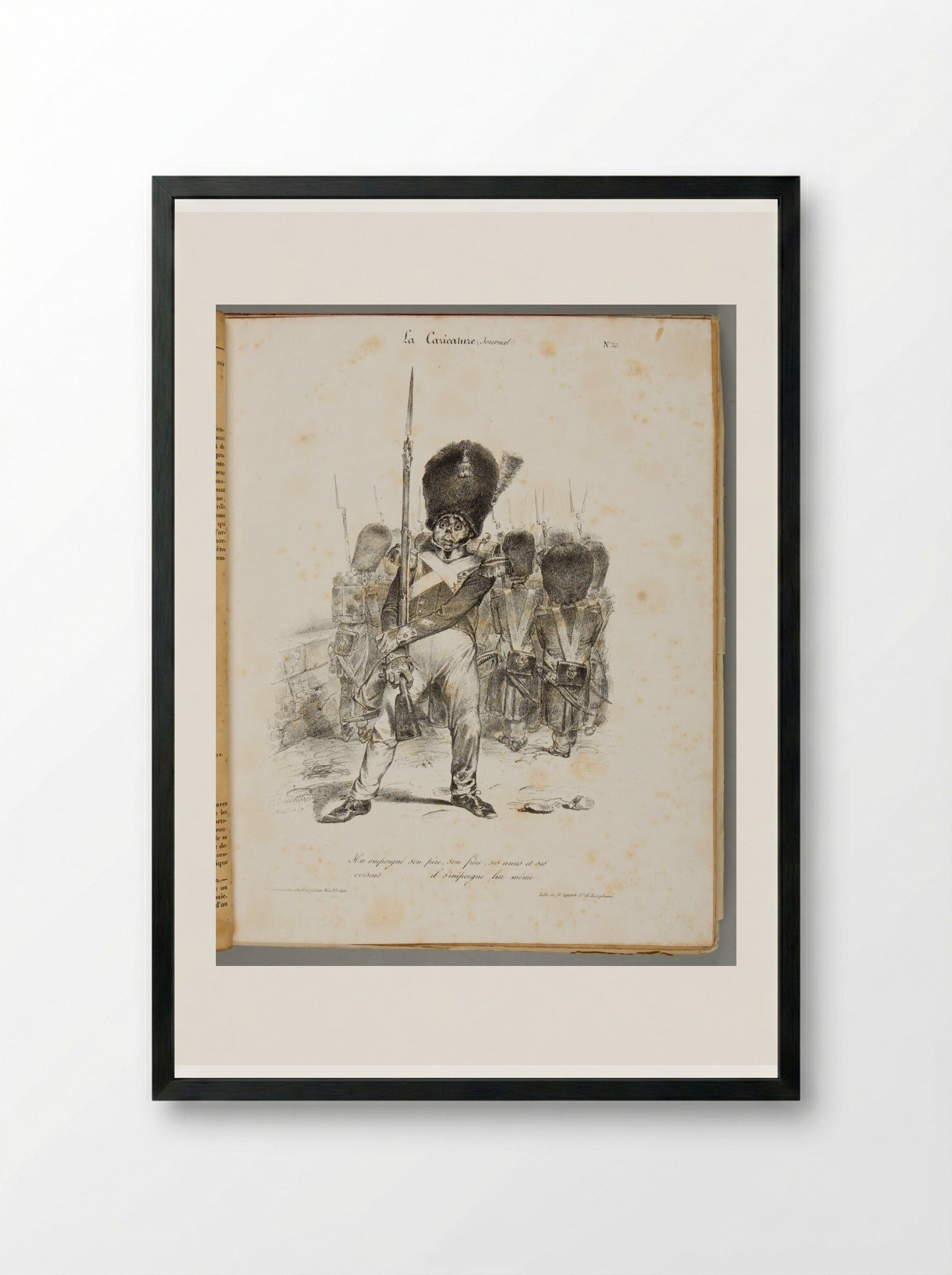 Ha empoigné son père, son frère, ses amis et ses voisins - J.J. Grandville - Framed Print Black